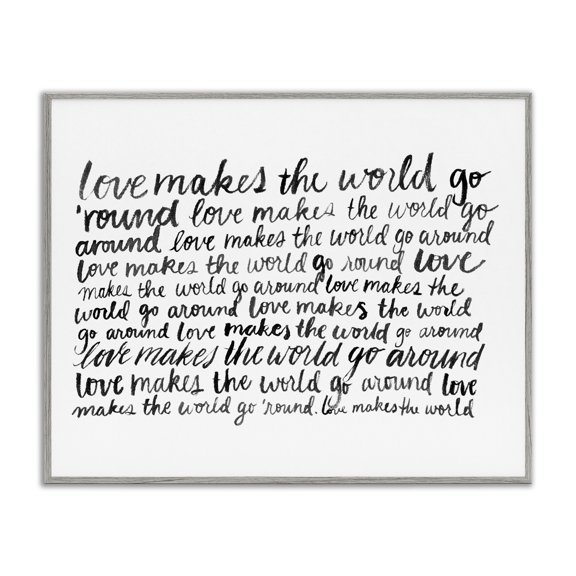 Stupell Industries Cottage Casual Cursive Love Phrase Repeating Calligraphy Words Gray Framed Giclee Art, 14 x 11, by Grace Popp