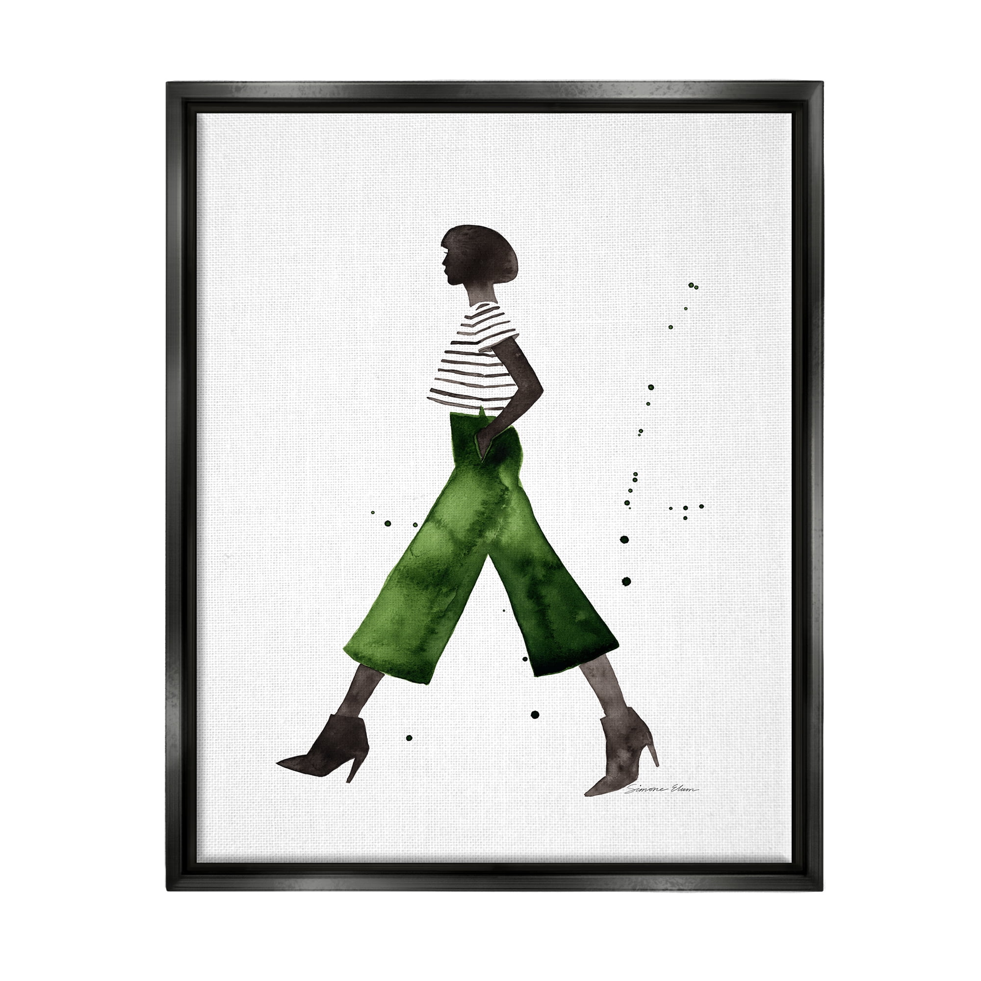 Stupell Industries Casual Fashion Girl Beauty & Fashion Painting Black Floater Framed Art Print Wall Art, 17 x 21