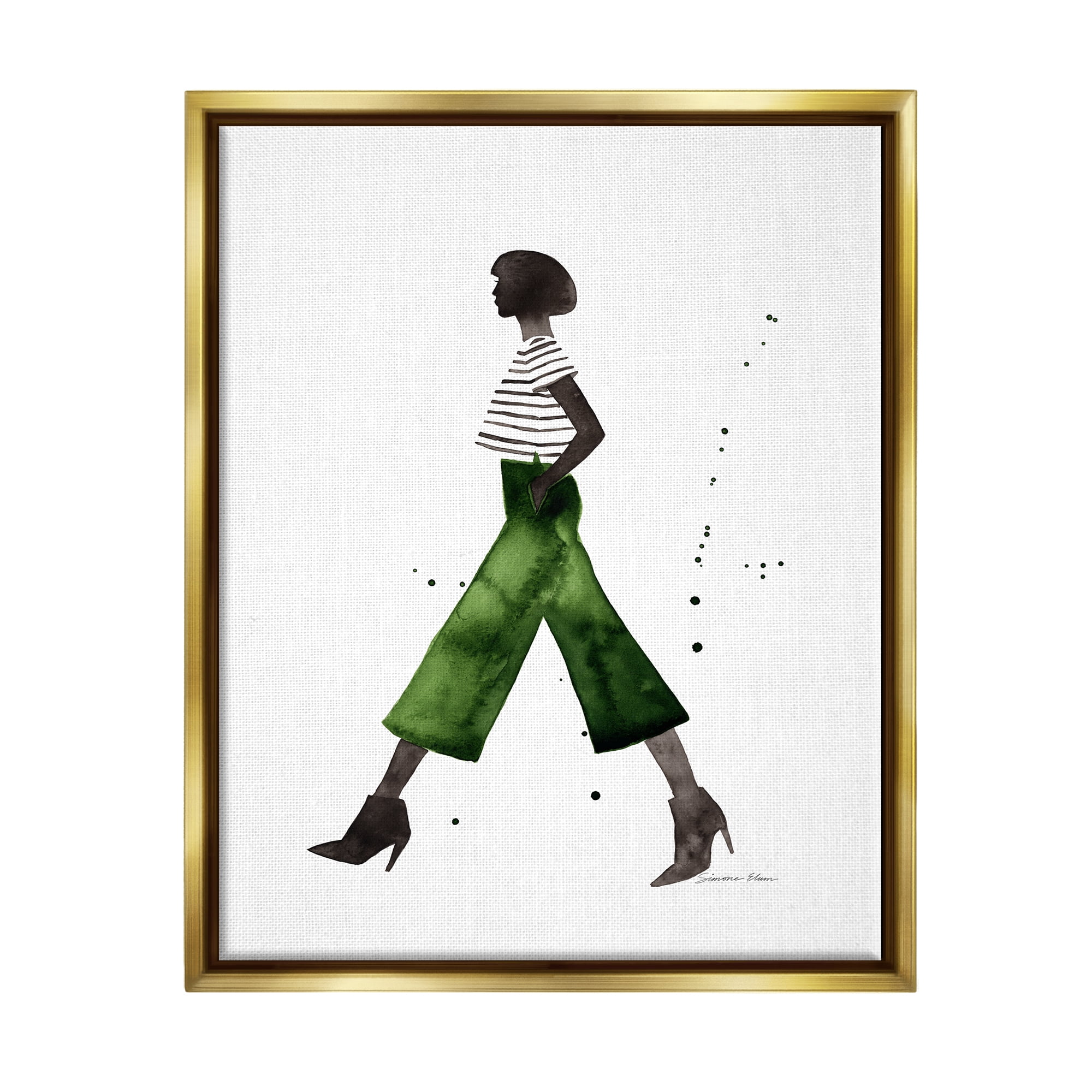 Stupell Casual Fashion Girl Beauty & Fashion Painting Gold Floater Framed Art Print Wall Art, 17 x 21