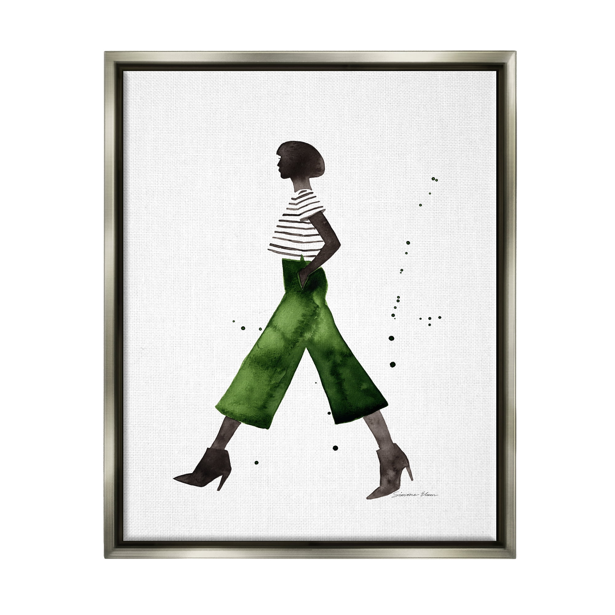 Stupell Casual Fashion Girl Beauty & Fashion Painting Gray Floater Framed Art Print Wall Art, 17 x 21