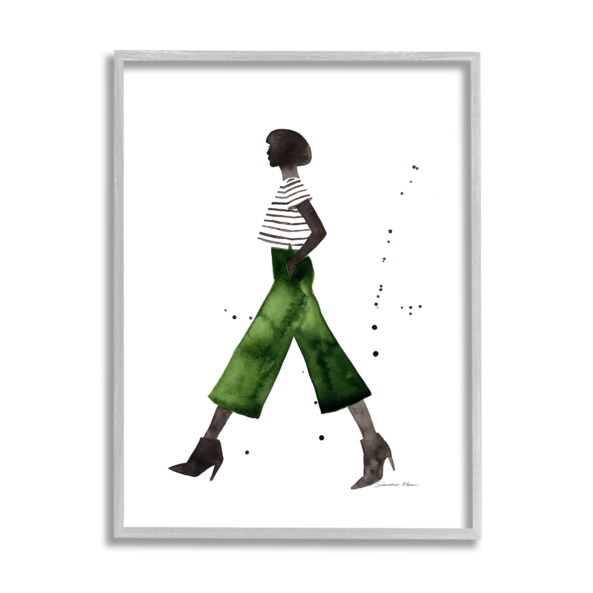 Stupell Casual Fashion Girl Beauty & Fashion Painting Gray Framed Art Print Wall Art, 24 x 30