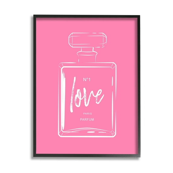 Stupell Industries Casual Glam Perfume Bold Pink Love Calligraphy Graphic Art Black Framed Art Print Wall Art, Design by Martina Pavlova