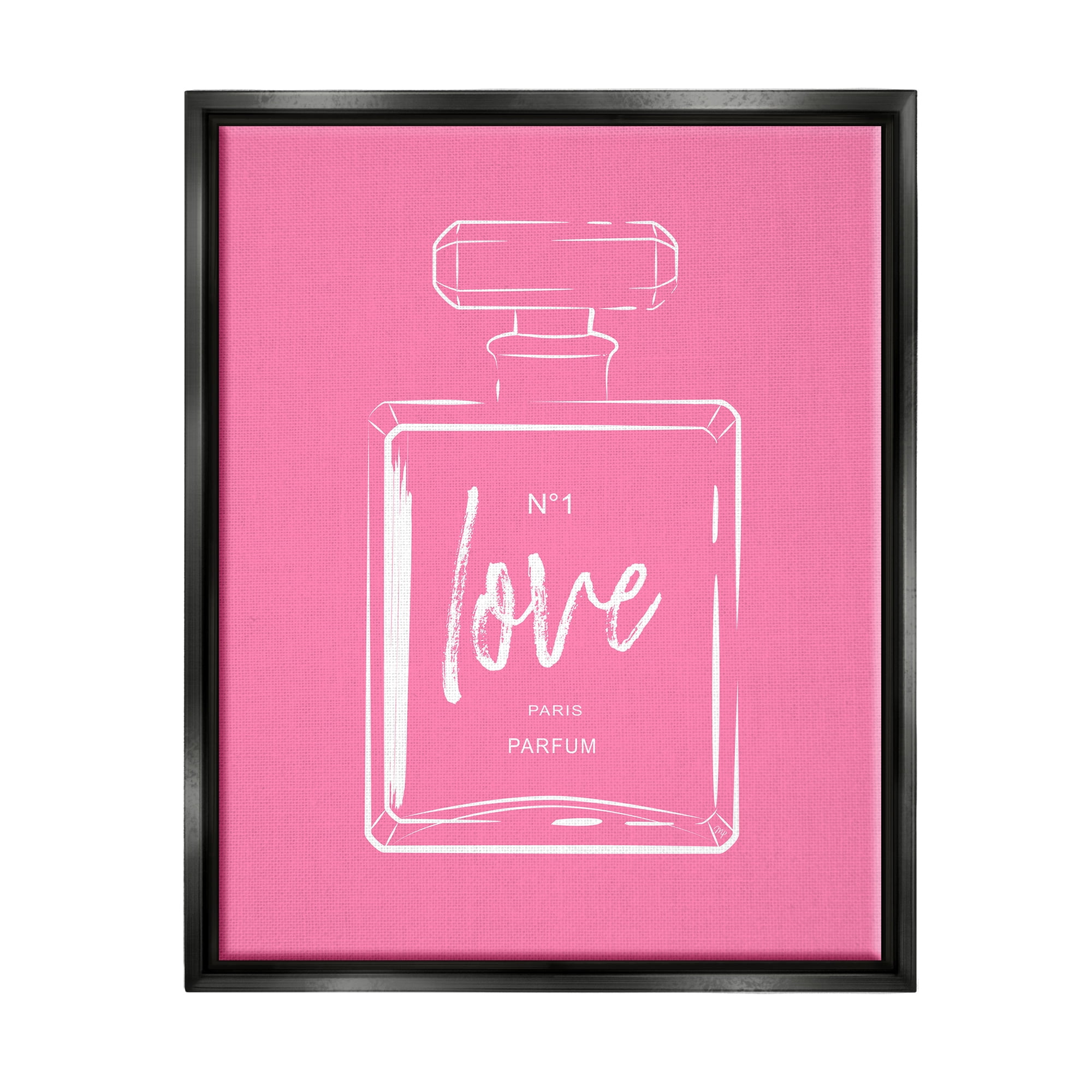 Stupell Industries Casual Glam Perfume Bold Pink Love Calligraphy Graphic Art Jet Black Floating Framed Canvas Print Wall Art, Design by Martina Pavlova