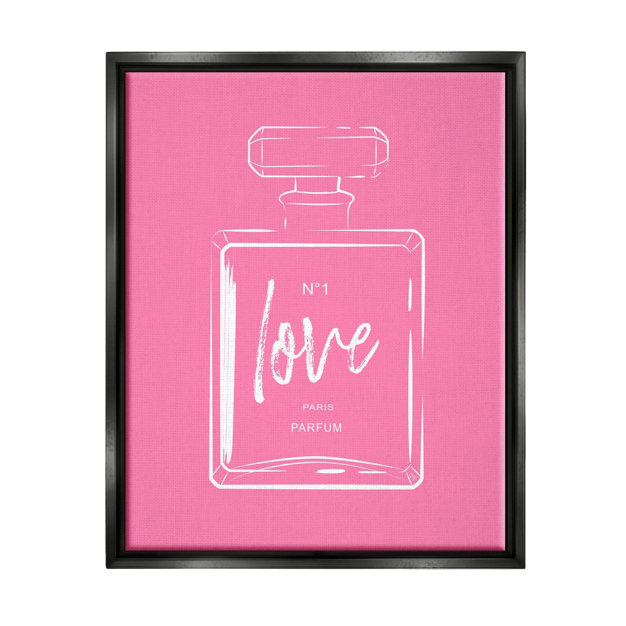 Stupell Industries Casual Glam Perfume Bold Pink Love Calligraphy Graphic Art Jet Black Floating Framed Canvas Print Wall Art, Design by Martina Pavlova