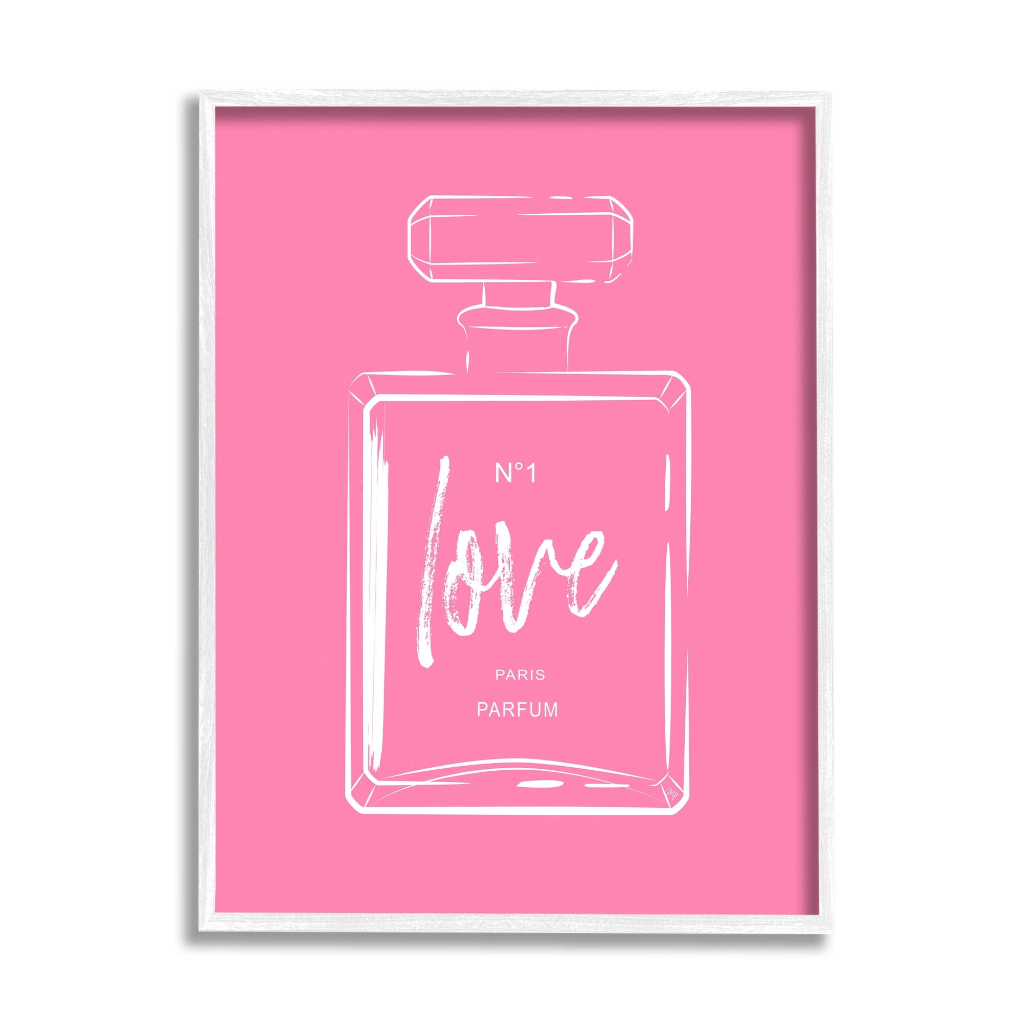 Stupell Industries Casual Glam Perfume Bold Pink Love Calligraphy Graphic Art White Framed Art Print Wall Art, Design by Martina Pavlova