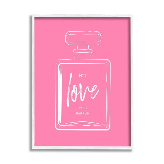 Stupell Industries Casual Glam Perfume Bold Pink Love Calligraphy Graphic Art White Framed Art Print Wall Art, Design by Martina Pavlova
