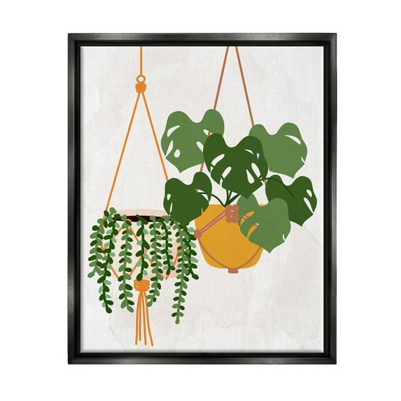 Stupell Industries Casual Hanging House Plants Botanical Monstera Leaves Graphic Art Jet Black Floating Framed Canvas Print Wall Art, Design by Kim Allen