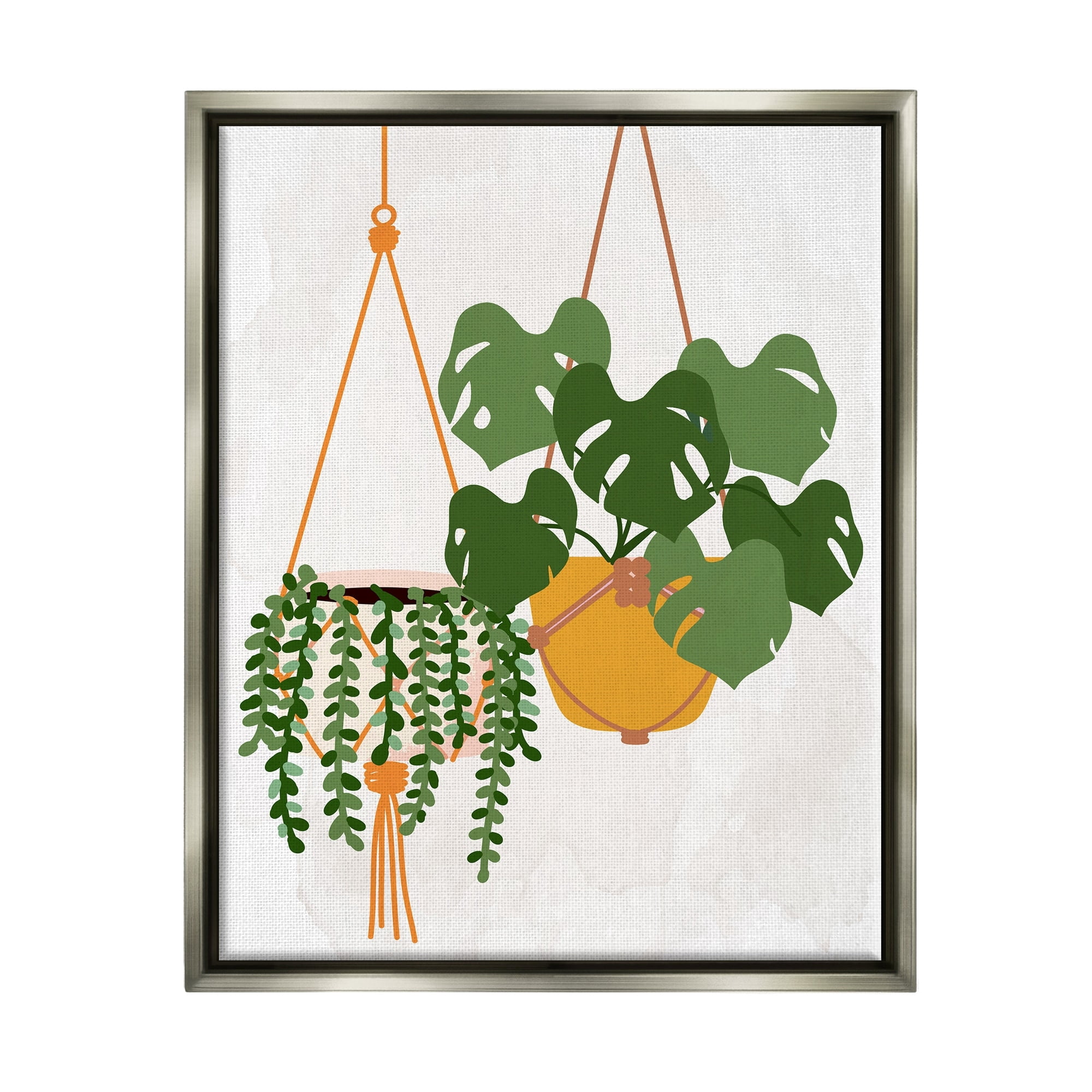 Stupell Industries Casual Hanging House Plants Botanical Monstera Leaves Graphic Art Luster Gray Floating Framed Canvas Print Wall Art, Design by Kim Allen