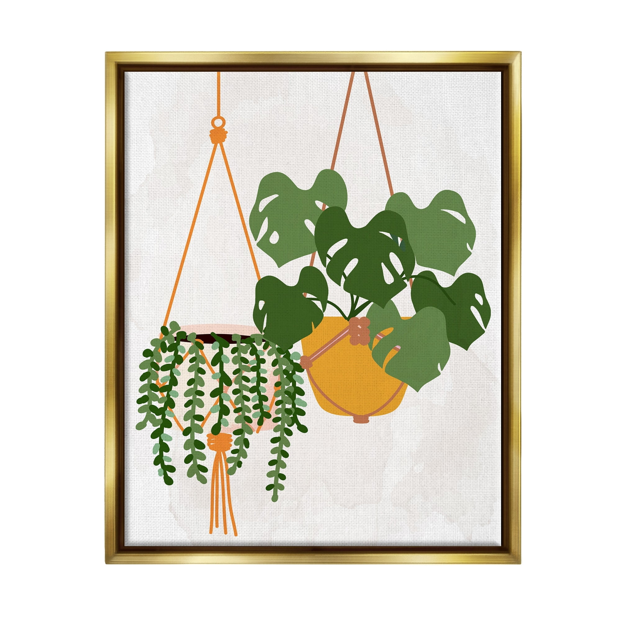 Stupell Industries Casual Hanging House Plants Botanical Monstera Leaves Graphic Art Metallic Gold Floating Framed Canvas Print Wall Art, Design by Kim Allen