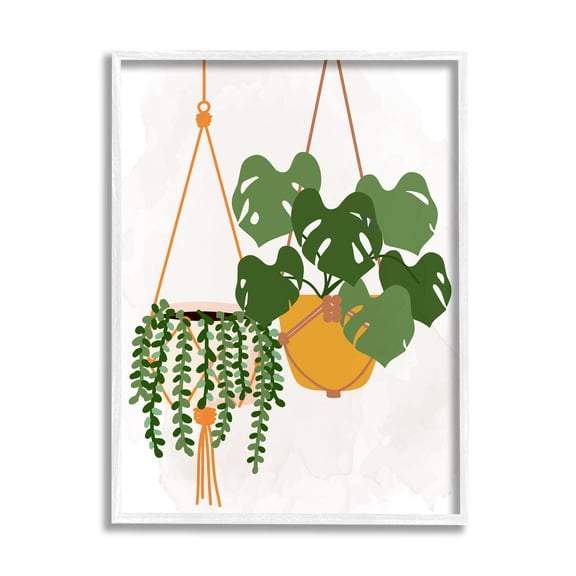Stupell Industries Casual Hanging House Plants Botanical Monstera Leaves Graphic Art White Framed Art Print Wall Art, Design by Kim Allen