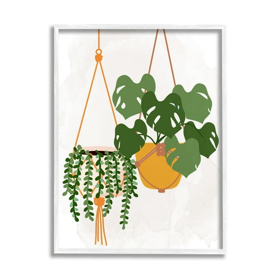 Stupell Industries Casual Hanging House Plants Botanical Monstera Leaves Graphic Art White Framed Art Print Wall Art, Design by Kim Allen