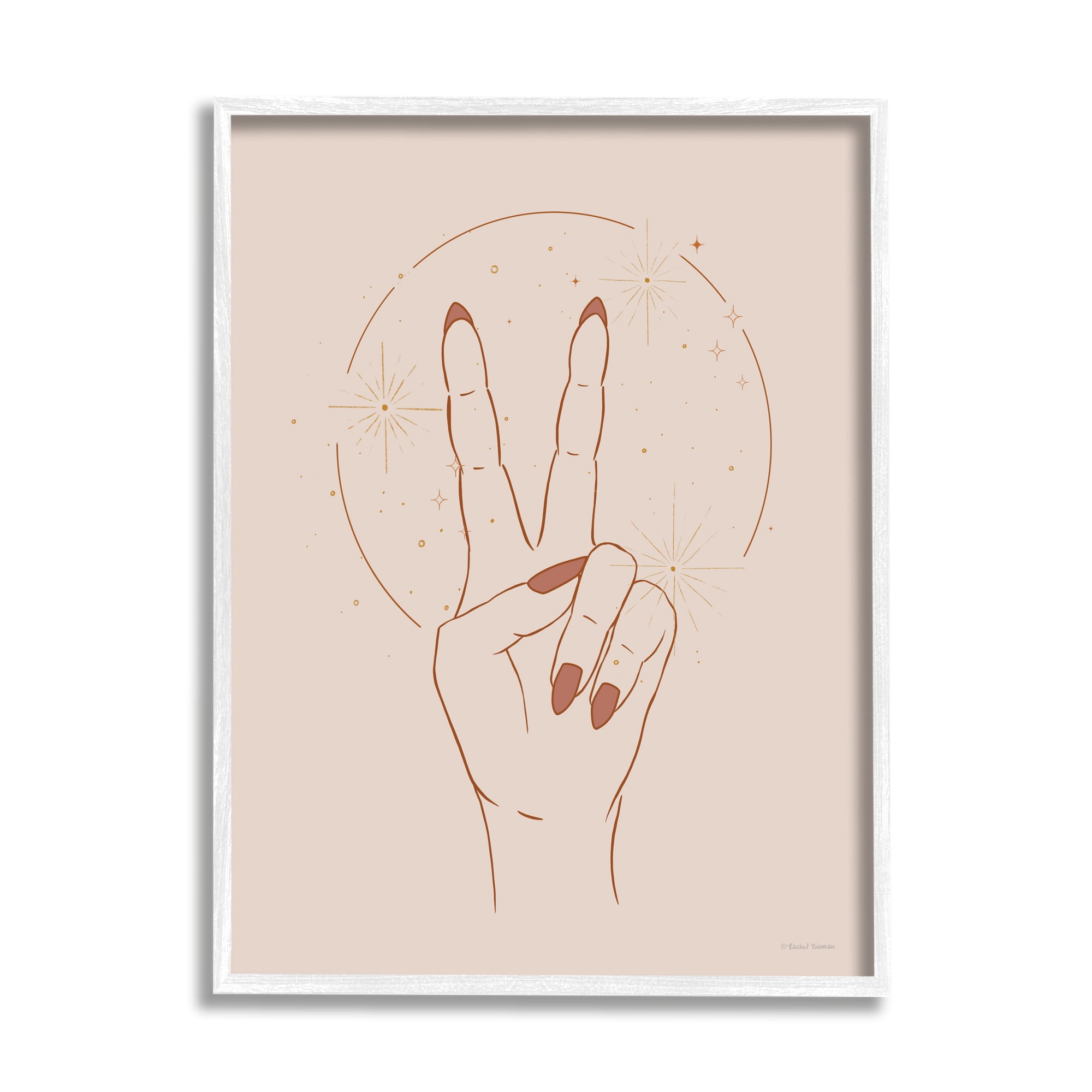 Stupell Industries Casual Peace Sign Hand Symbol Painted Nails Framed Wall Art, 16 x 20, Design by Rachel Nieman
