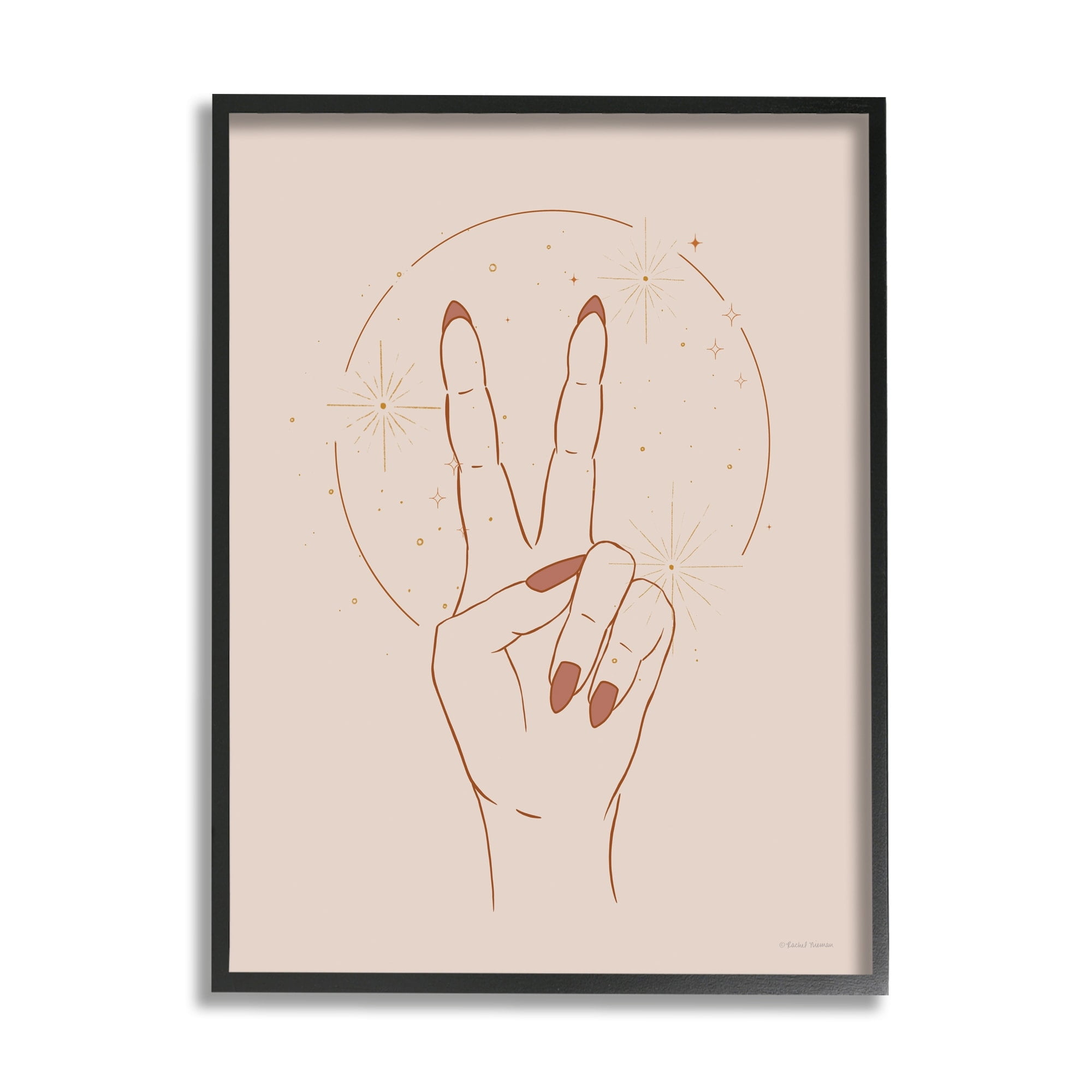 Stupell Industries Casual Peace Sign Hand Symbol Painted Nails Framed Wall Art, 24 x 30, Design by Rachel Nieman