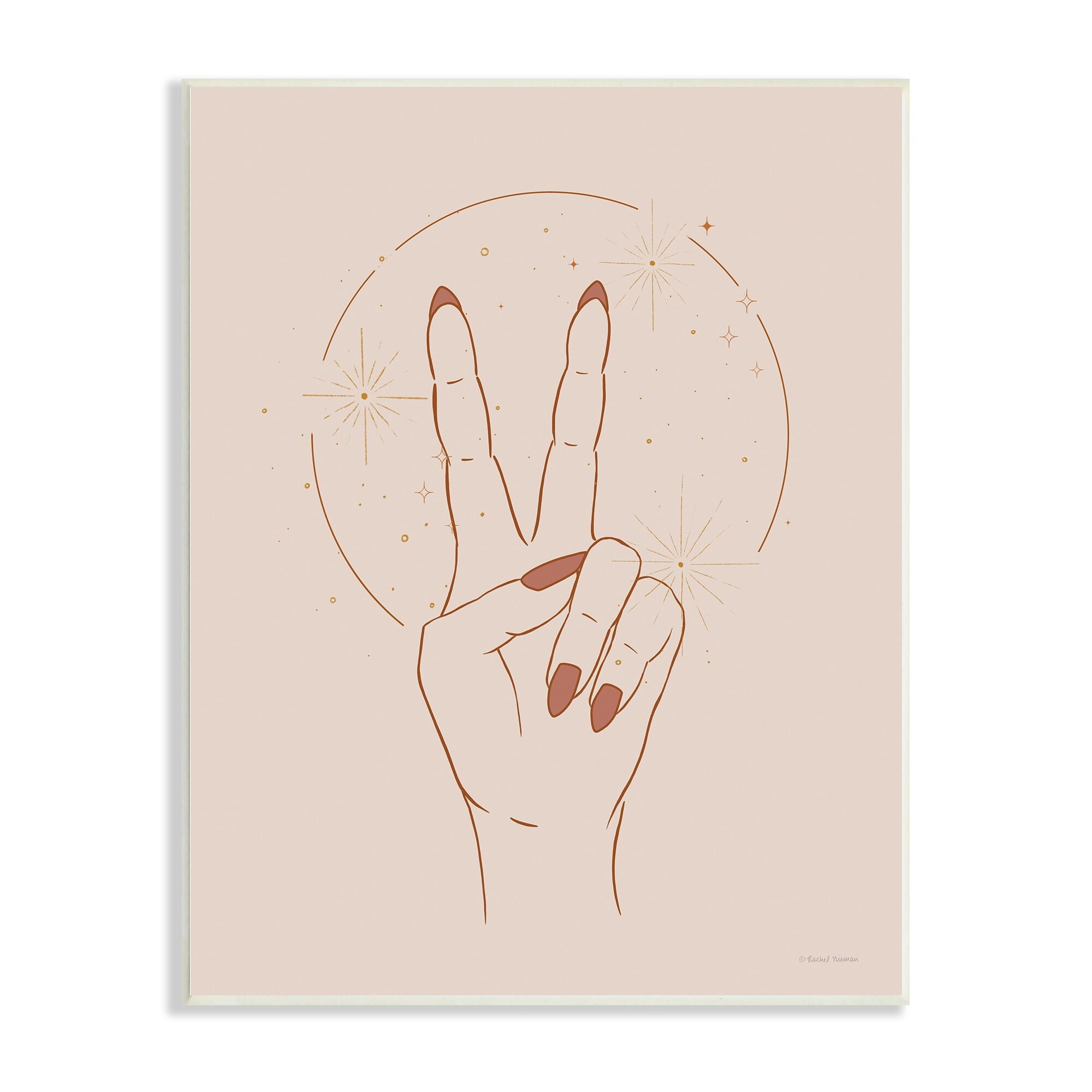 Stupell Industries Casual Peace Sign Hand Symbol Painted Nails Wood Wall Art, 10 x 15, Design by Rachel Nieman