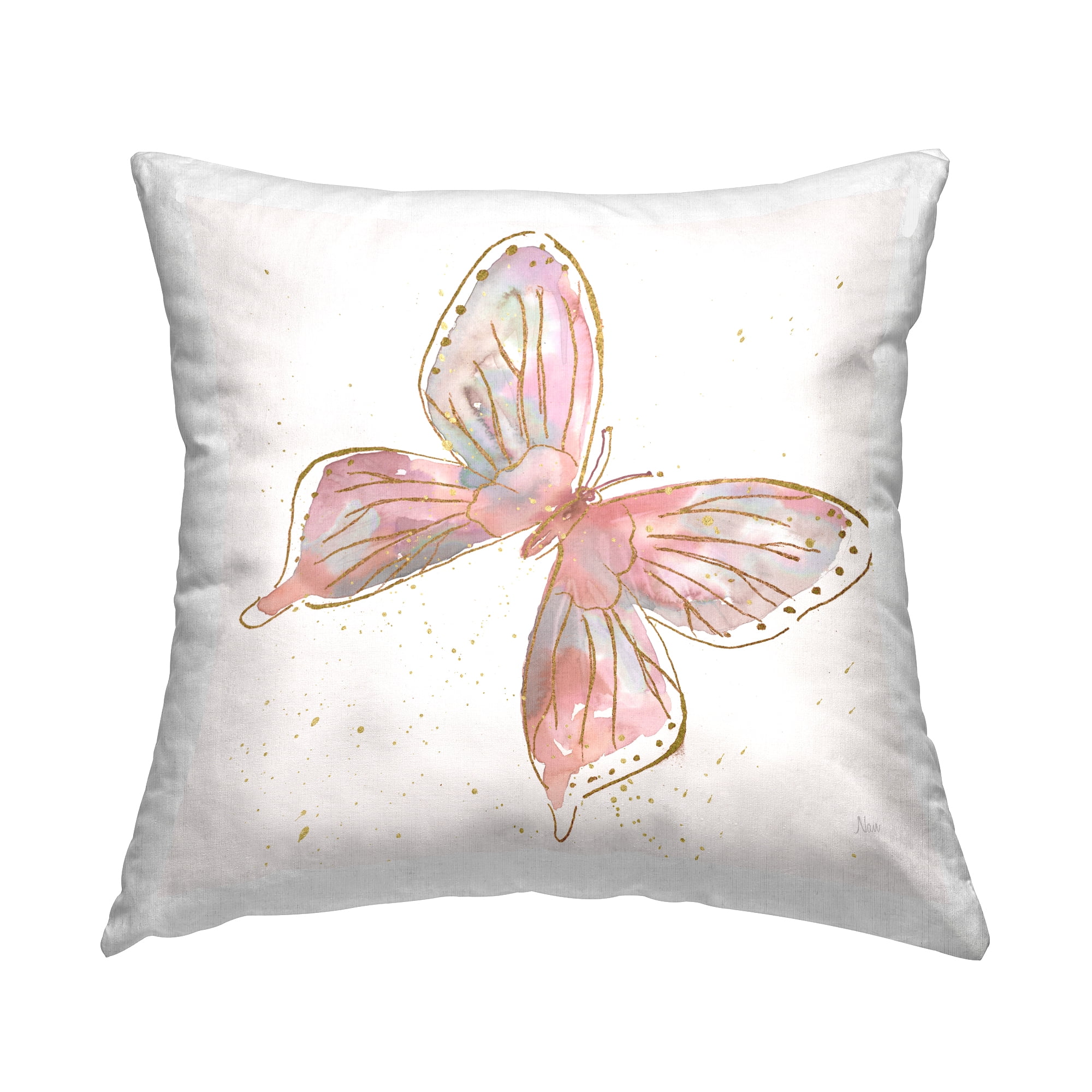 Stupell Industries Casual Pink Monarch Butterfly Square Decorative Printed Throw Pillow, 18 x 18,