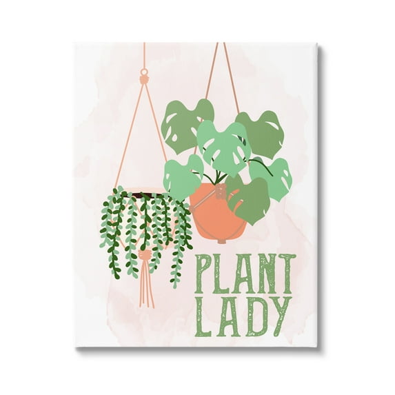 Stupell Industries Casual Plant Lady Hanging Green Potted Vegetation Graphic Art Gallery Wrapped Canvas Print Wall Art, Design by Kim Allen