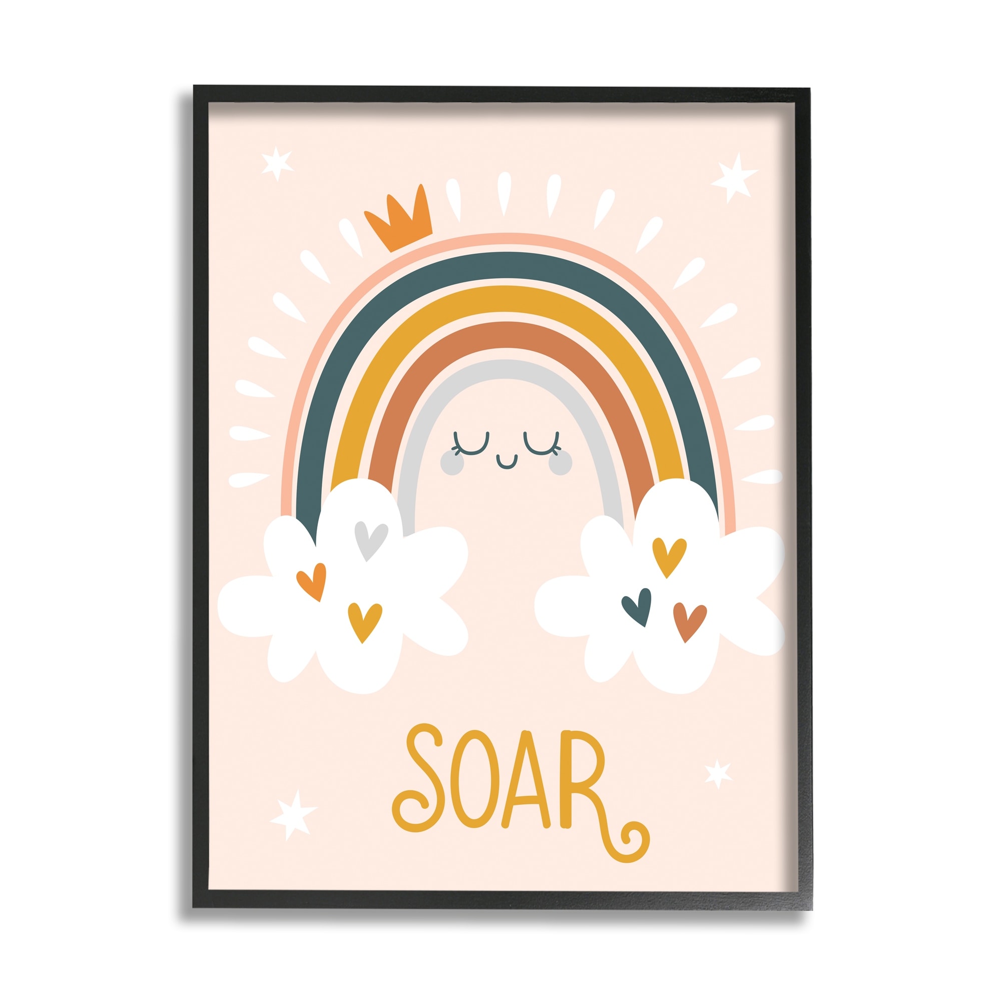 Stupell Industries Casual Soar Calligraphy Smiling Rainbow Hearts Stars Graphic Art Black Framed Art Print Wall Art, Design by Ilis Aviles