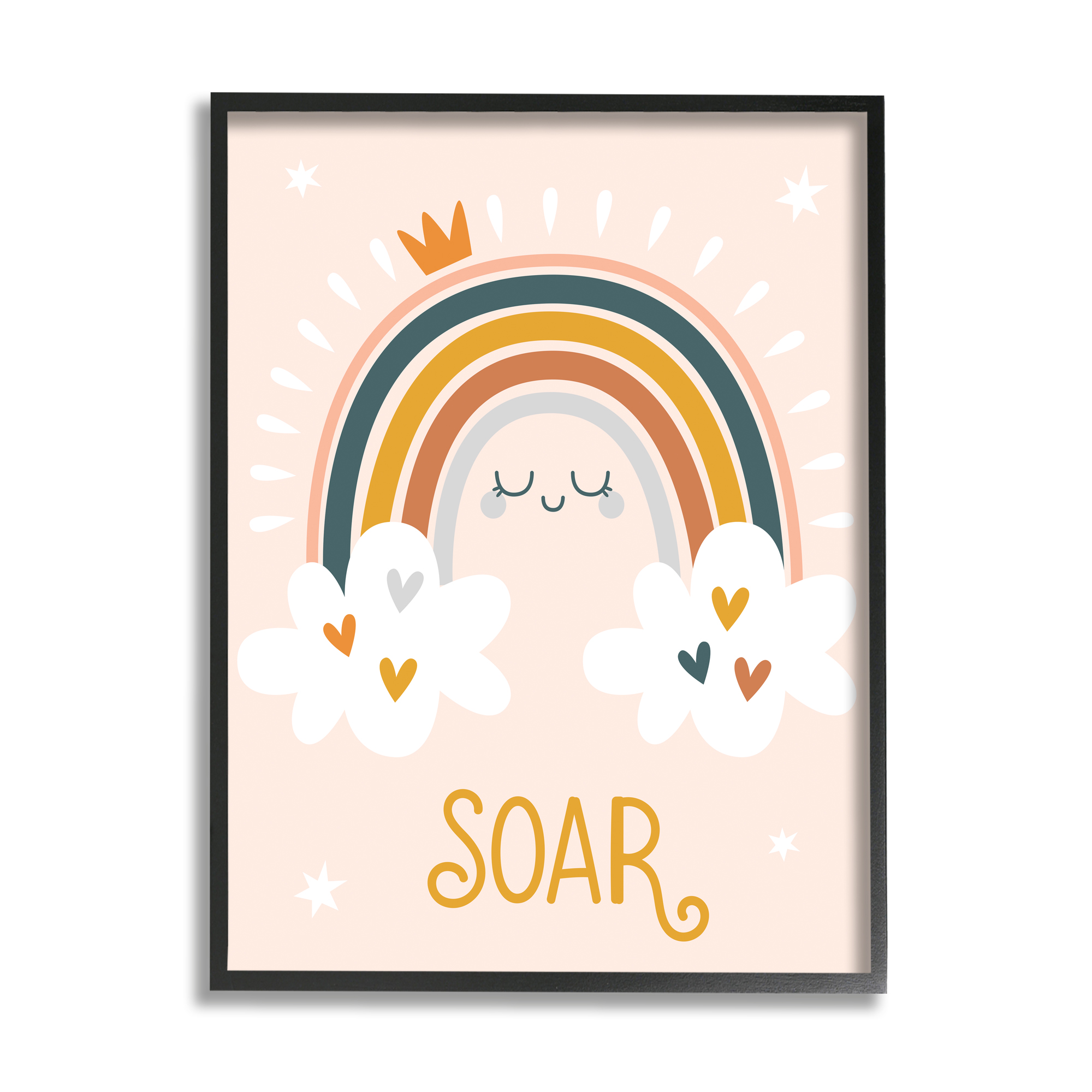 Stupell Industries Casual Soar Calligraphy Smiling Rainbow Hearts Stars Graphic Art Black Framed Art Print Wall Art, Design by Ilis Aviles