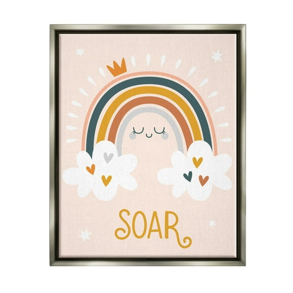 Stupell Industries Casual Soar Calligraphy Smiling Rainbow Hearts Stars Graphic Art Luster Gray Floating Framed Canvas Print Wall Art, Design by Ilis Aviles