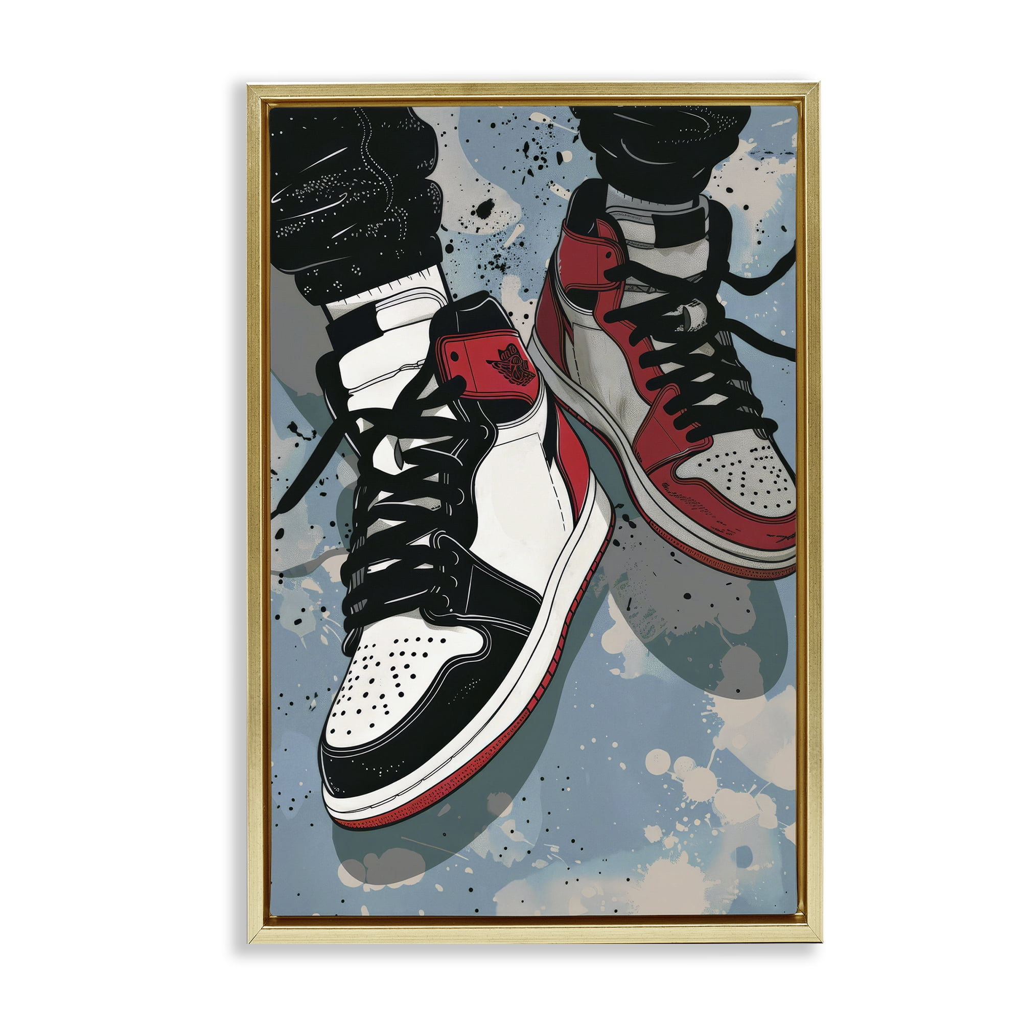 Stupell Industries Casual Streetwear Sneakers Gold Framed Floater Canvas Wall Art, design by Ray Powers