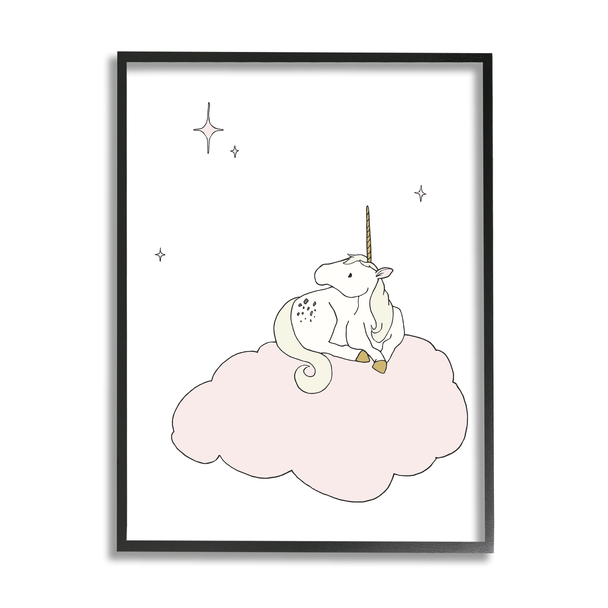 Stupell Industries Casual Unicorn Laying on Cloud Watching Nighttime Stars Graphic Art Black Framed Art Print Wall Art, Design by Sweet Melody Designs