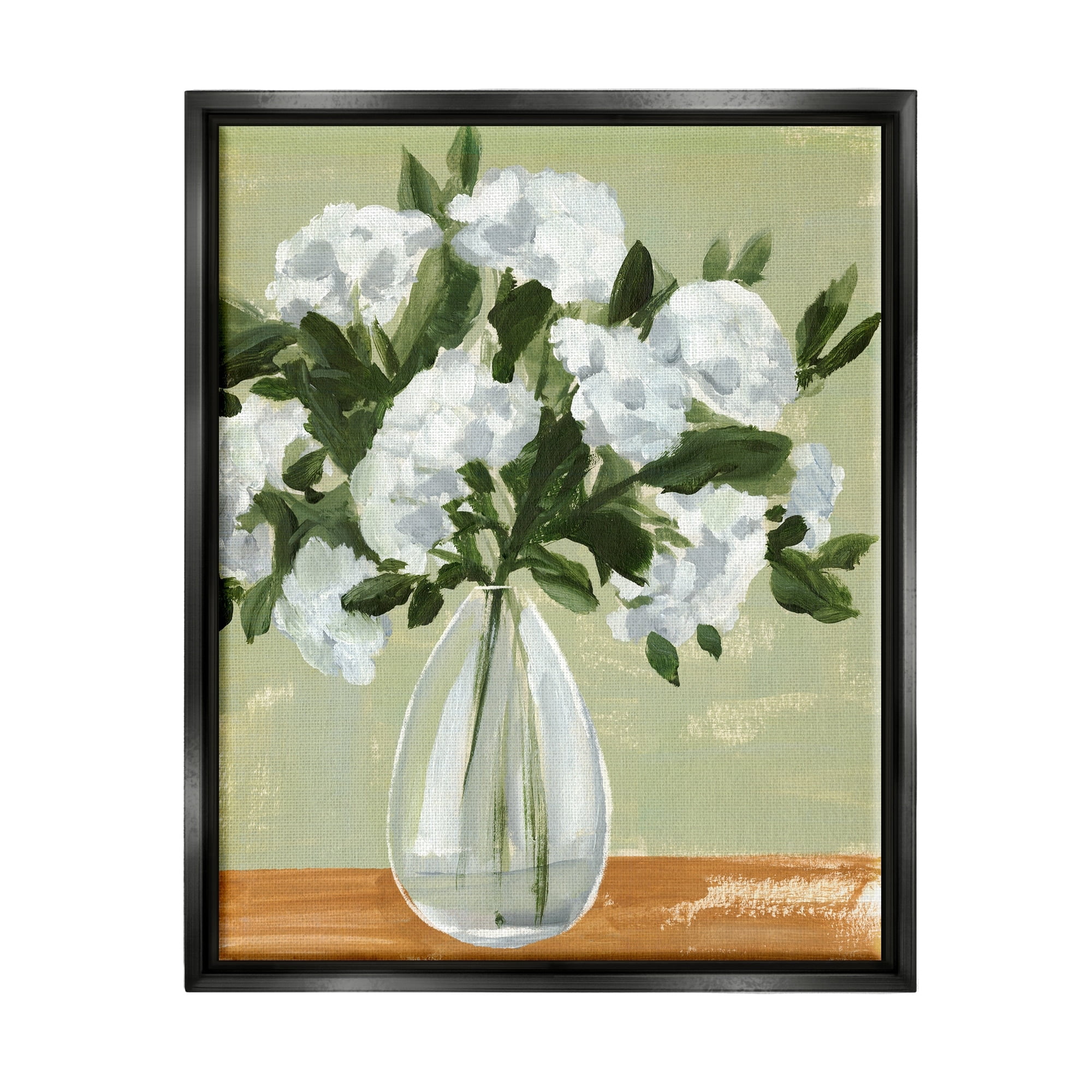 Stupell Industries Casual White Floral Arrangement Bouquet Still Life Painting Jet Black Floating Framed Canvas Print Wall Art, Design by Annie Warren
