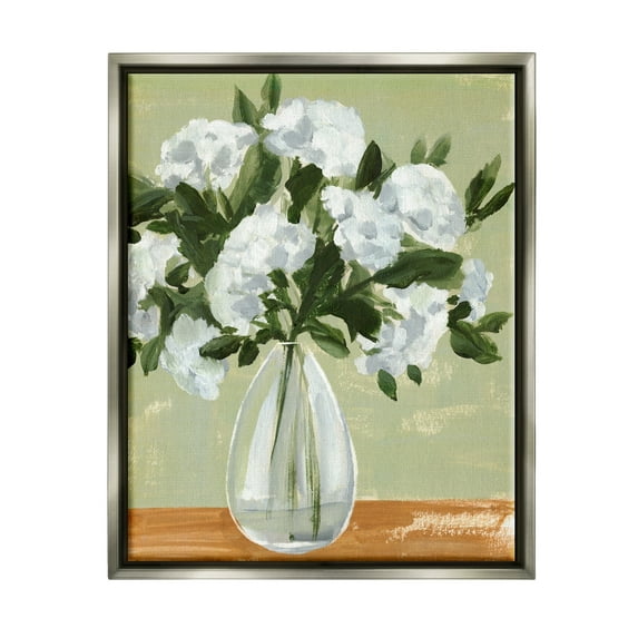 Stupell Industries Casual White Floral Arrangement Bouquet Still Life Painting Luster Gray Floating Framed Canvas Print Wall Art, Design by Annie Warren