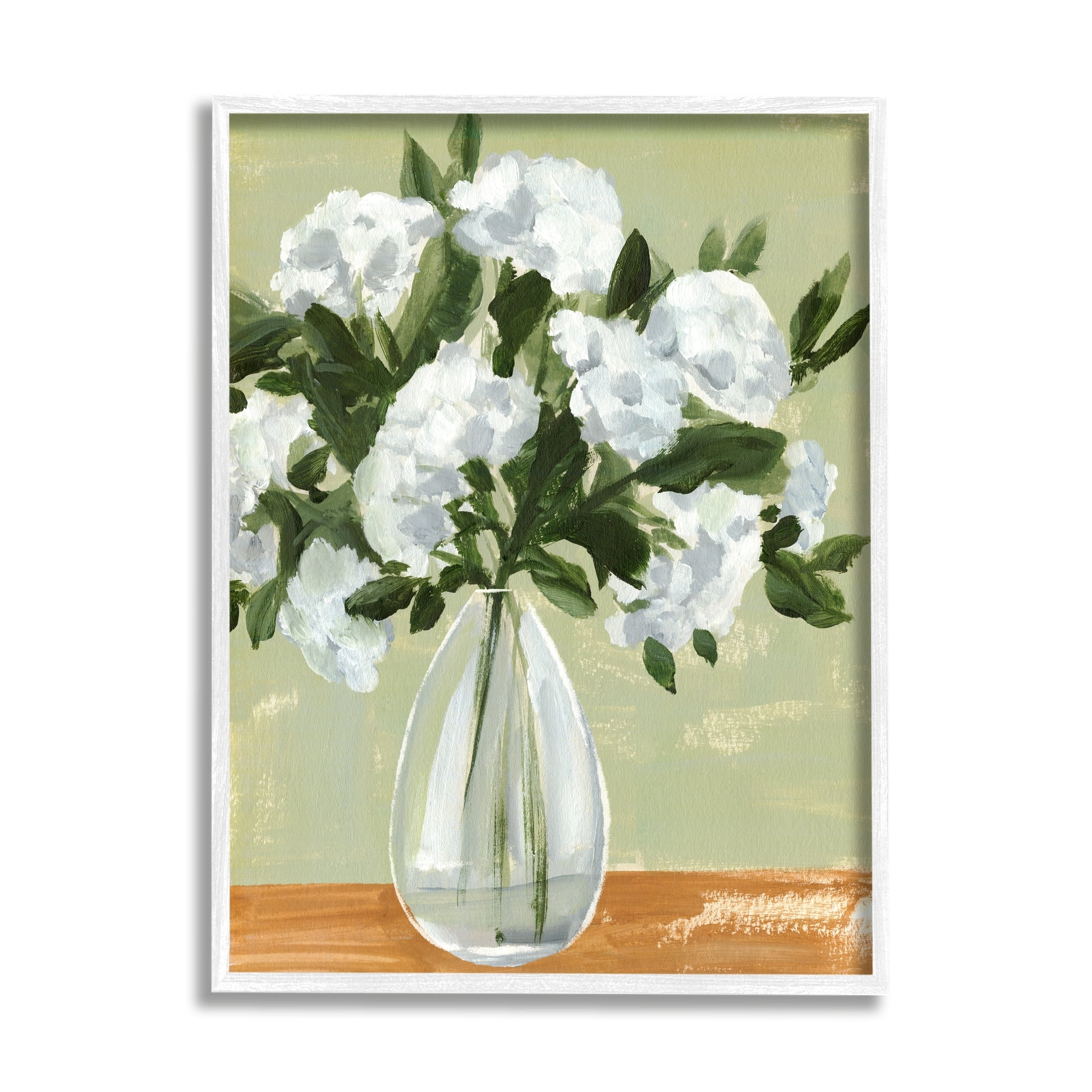 White Floral Arrangement Still Life Painting with White Wood Frame
