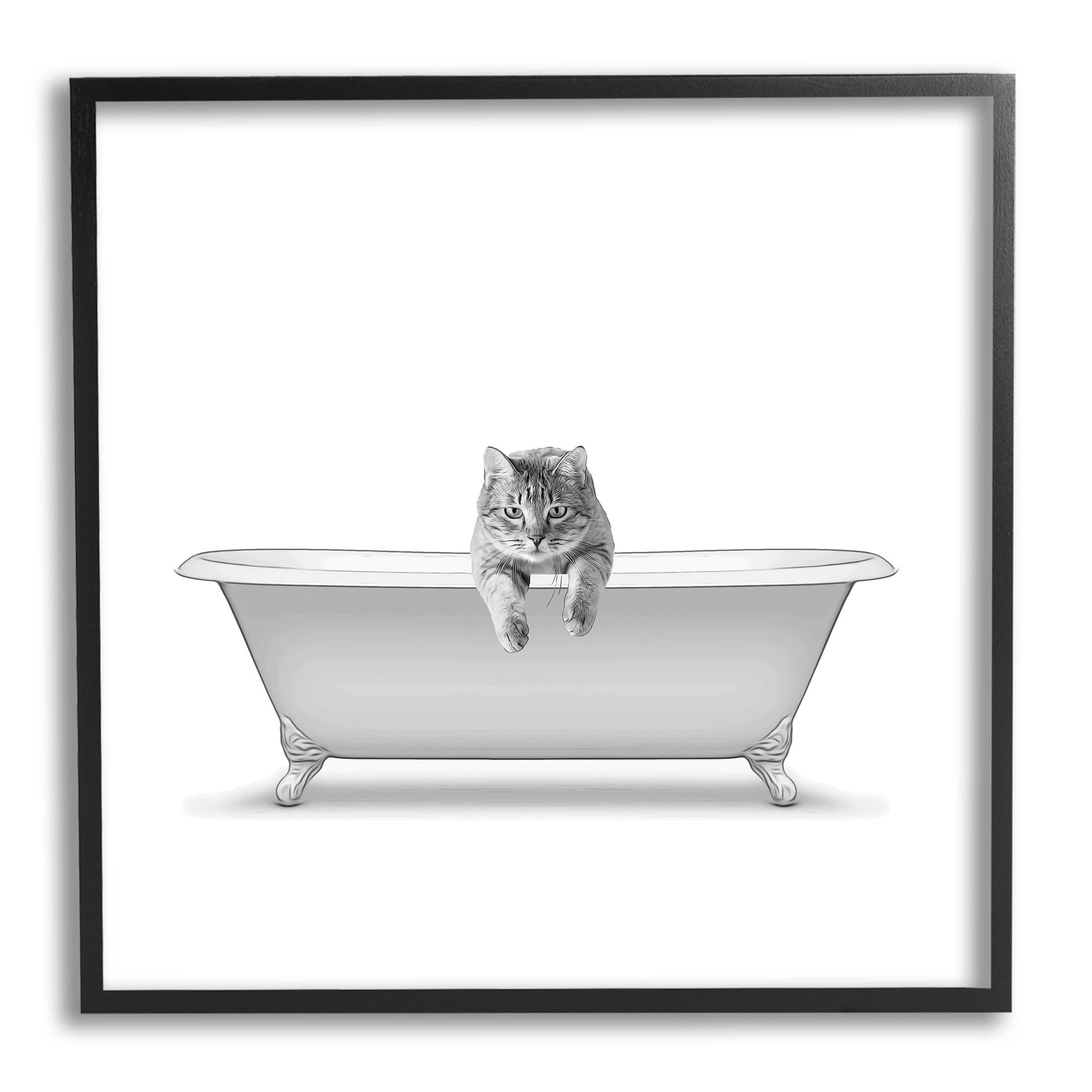 Stupell Industries Cat Antique Tub Funny Bathroom Graphic Art Black Framed Art Print Wall Art, Design by Annalisa Latella