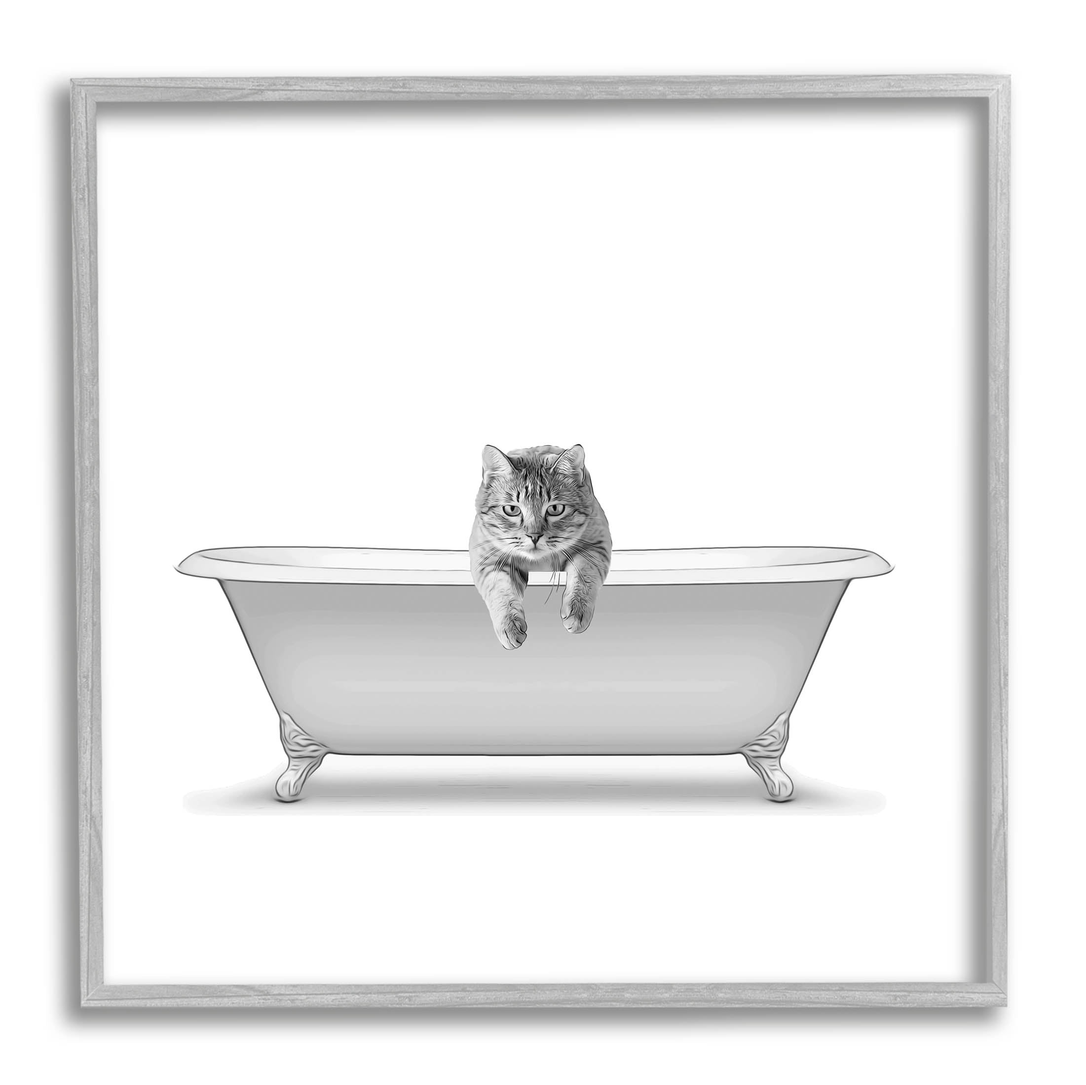 Stupell Industries Cat Antique Tub Funny Bathroom Graphic Art Gray Framed Art Print Wall Art, Design by Annalisa Latella