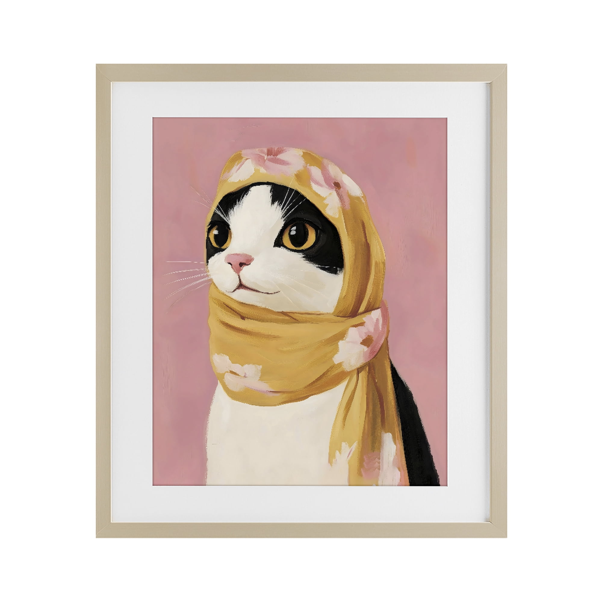 Stupell Industries Cat Babushka in Yellow Scarf Birch Framed Print Under Glass, design by The Prints Vibe