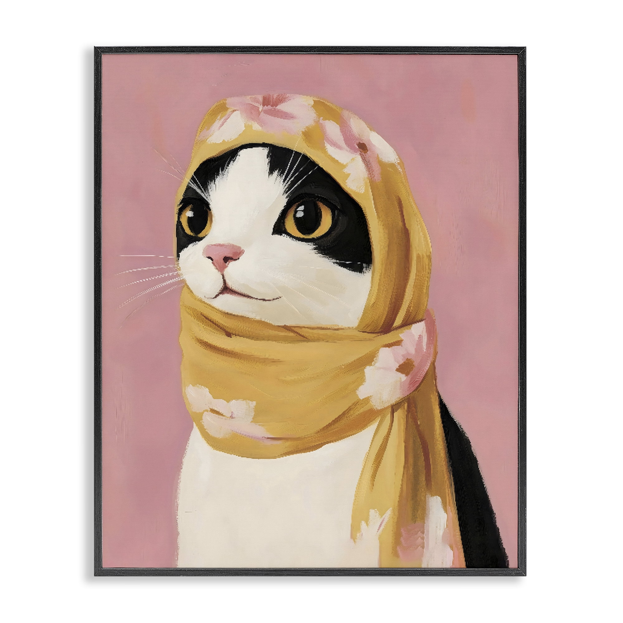 Stupell Industries Cat Babushka in Yellow Scarf Black Framed Giclee Art, design by The Prints Vibe