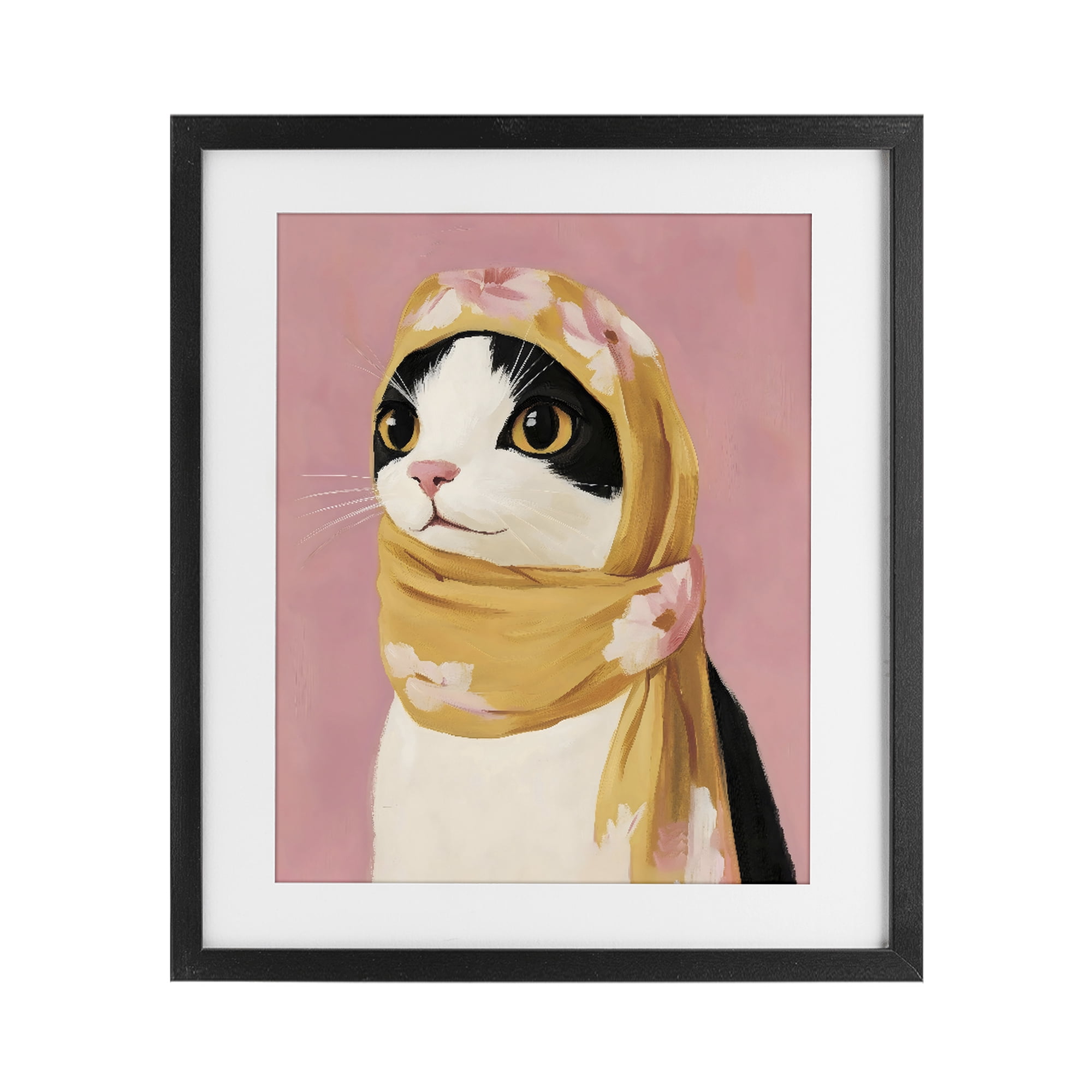 Stupell Industries Cat Babushka in Yellow Scarf Black Framed Print Under Glass, design by The Prints Vibe