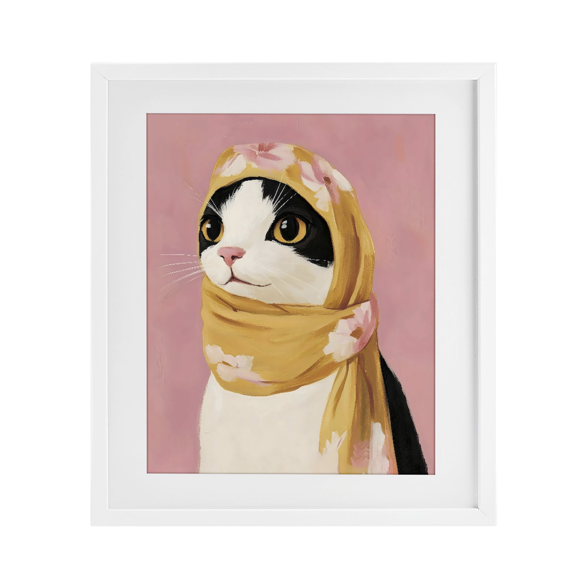 Stupell Industries Cat Babushka in Yellow Scarf White Framed Print Under Glass, design by The Prints Vibe