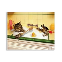 Stupell Industries Cat Bathing in Tub Typography Painting Unframed Art Print Wall Art, 14 x 11