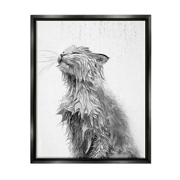 Stupell Industries Cat Bathroom Splash Animals & Insects Painting Black Floater Framed Canvas Art Print Wall Art, 17 x 21