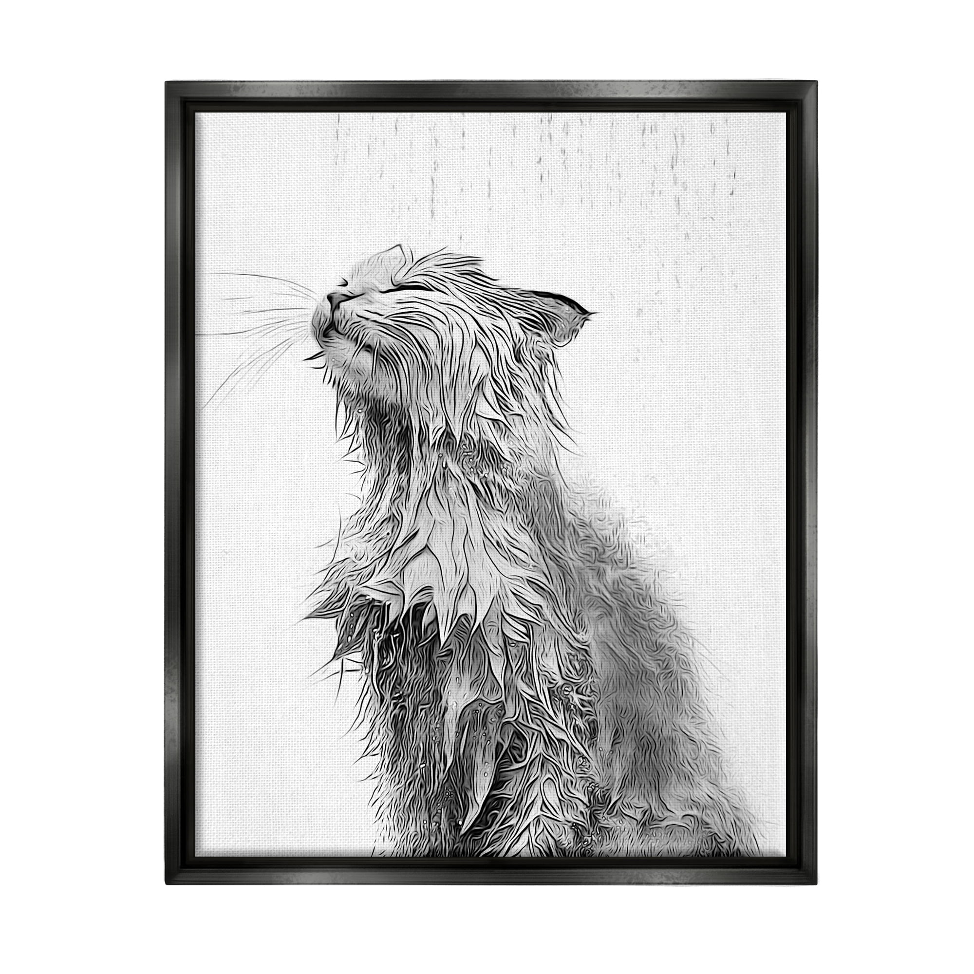 Stupell Industries Cat Bathroom Splash Animals & Insects Painting Black Floater Framed Canvas Art Print Wall Art, 25 x 31