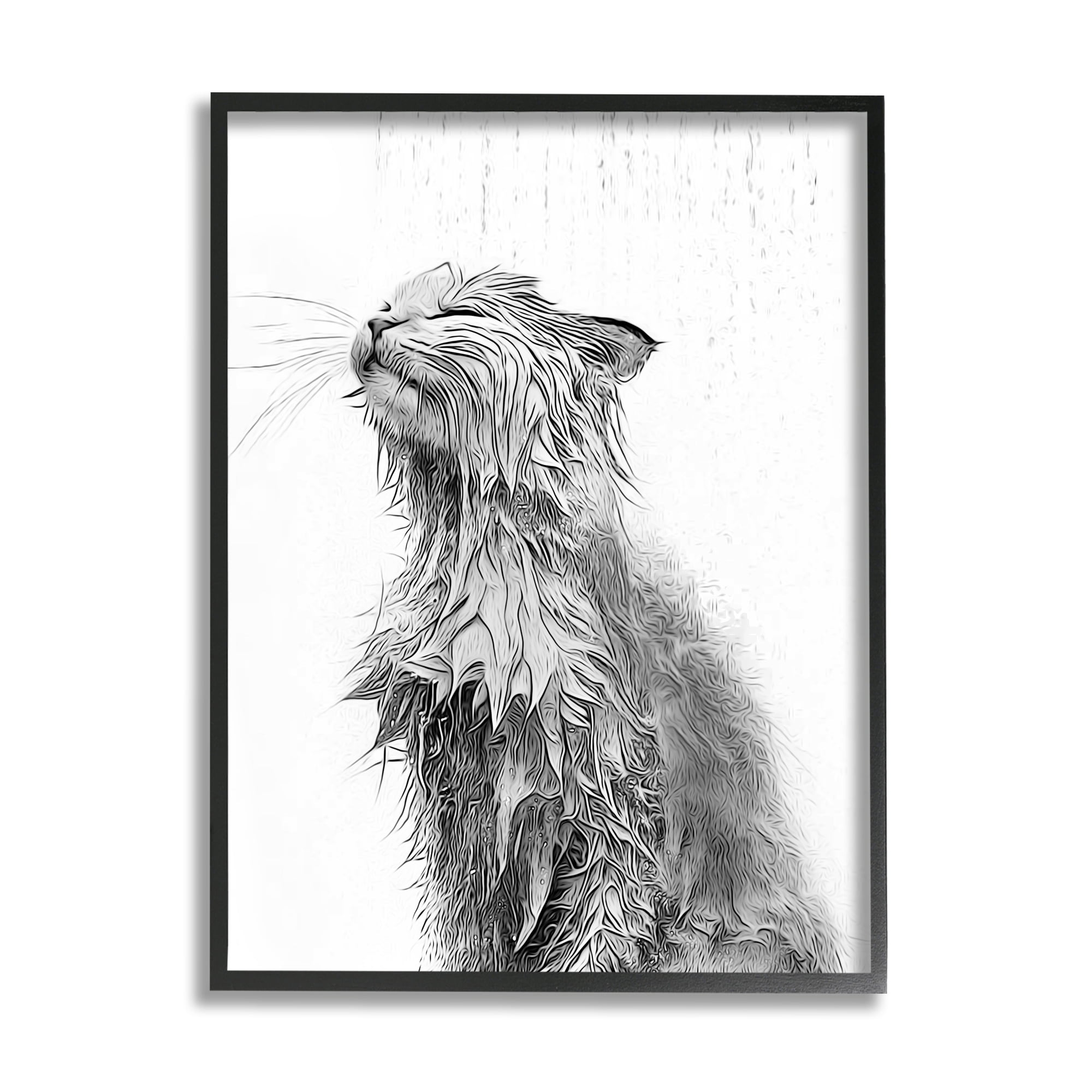 Stupell Industries Cat Bathroom Splash Animals & Insects Painting Black Framed Art Print Wall Art, 11 x 14