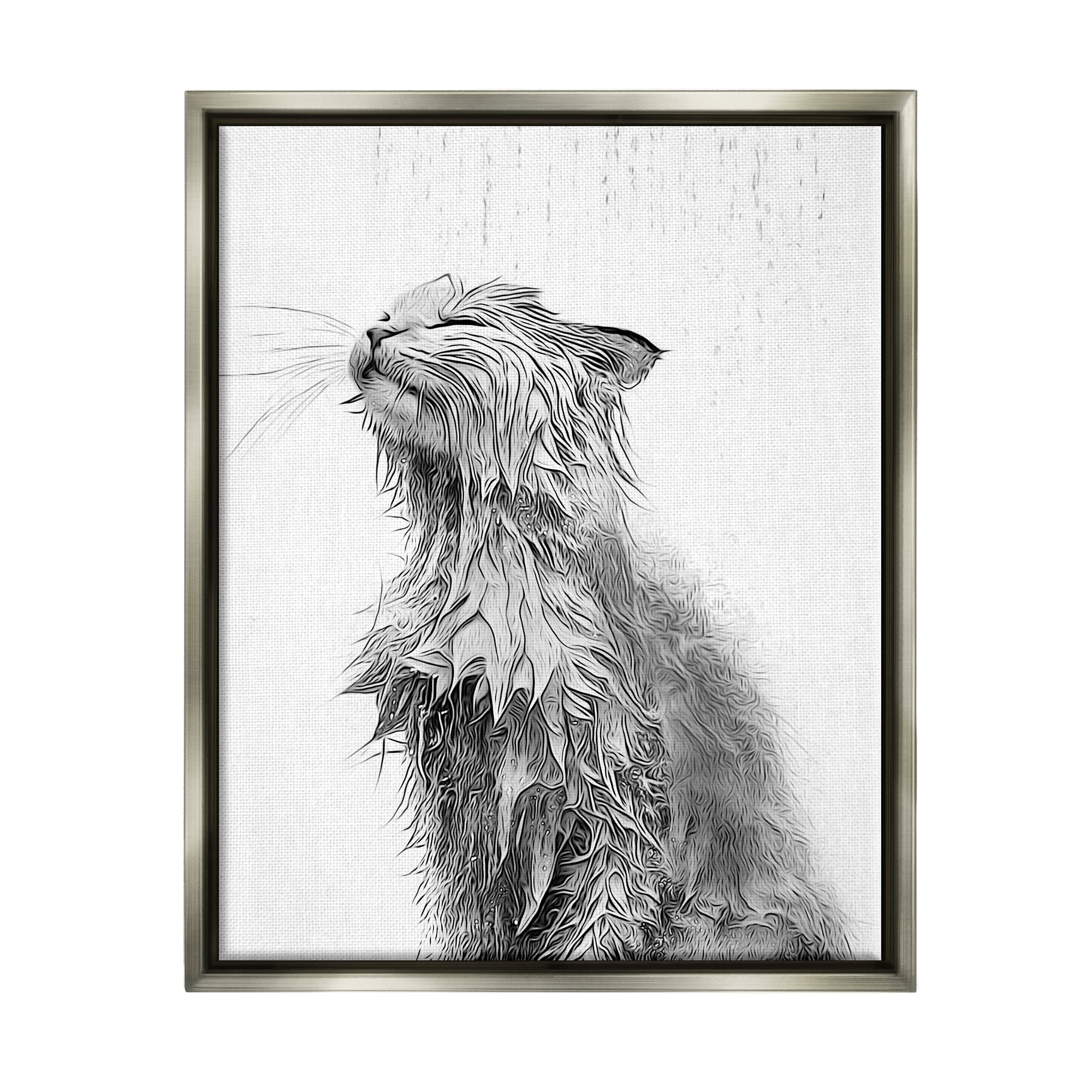 Stupell Industries Cat Bathroom Splash Animals & Insects Painting Gray Floater Framed Canvas Art Print Wall Art, 25 x 31