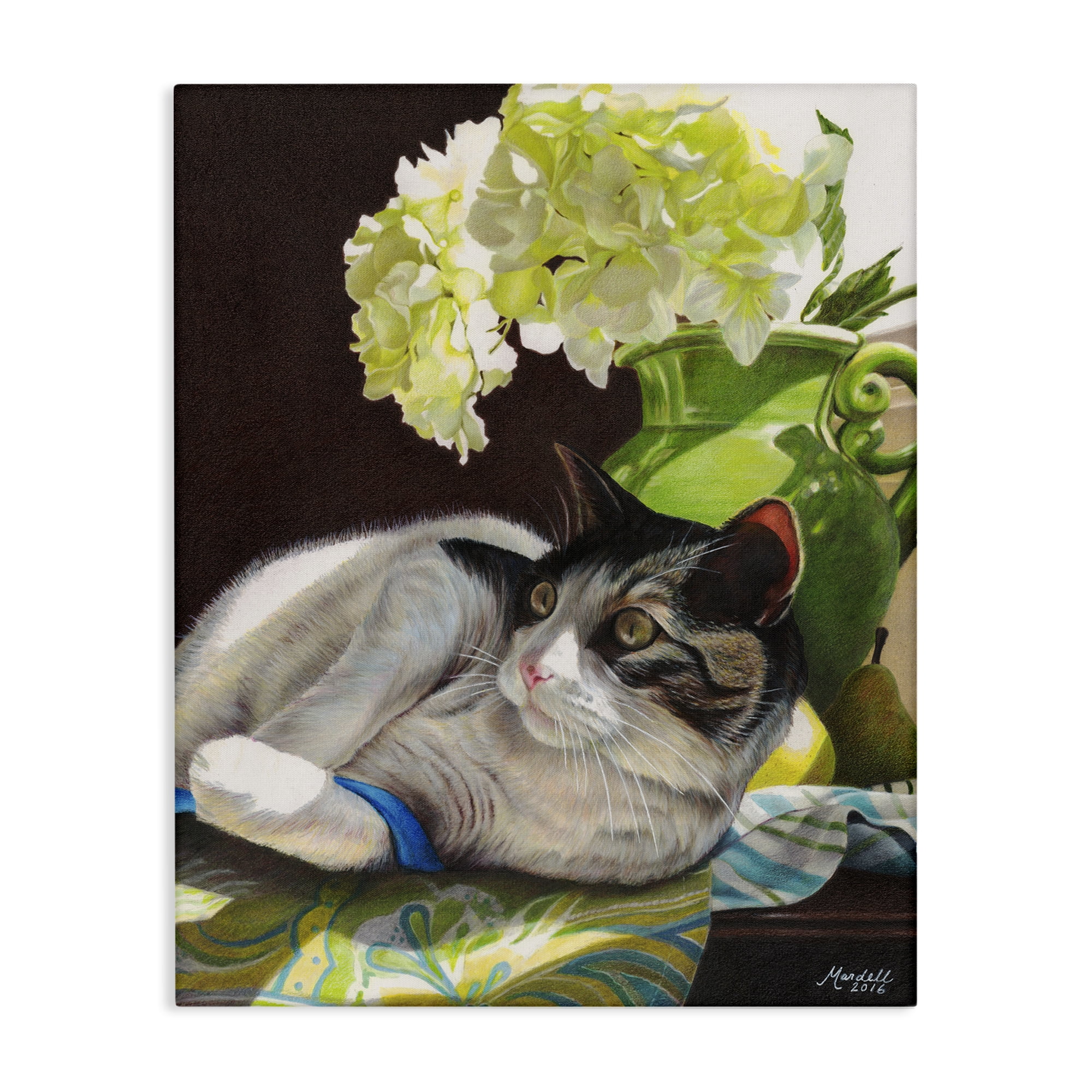Stupell Industries Cat & Blue Ribbon Animals & Insects Painting Gallery Wrapped Canvas Art Print Wall Art, 30 x 40