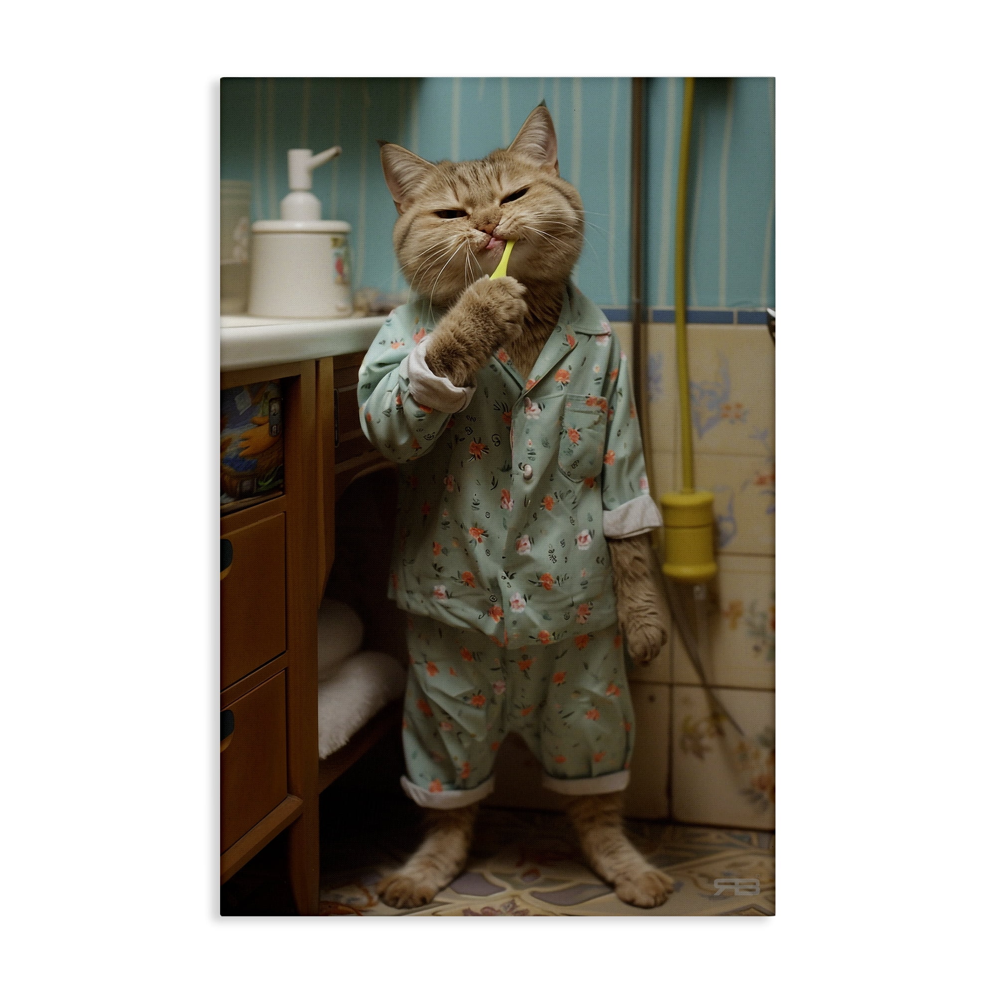 Stupell Industries Cat Brushing Teeth Typography Painting Gallery Wrapped Canvas Art Print Wall Art, 16 x 24