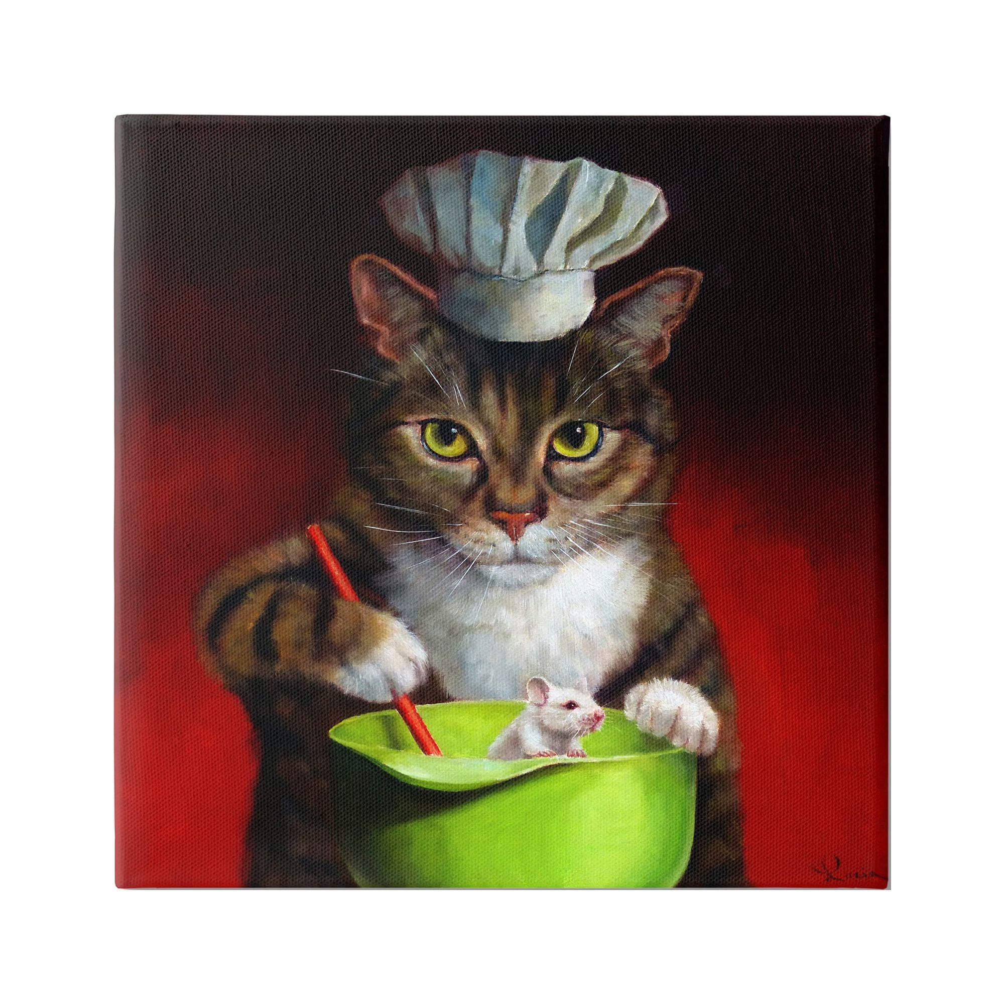 Stupell Industries Cat Chef & Mouse Animals & Insects Painting Gallery Wrapped Canvas Art Print Wall Art, 36 x 36