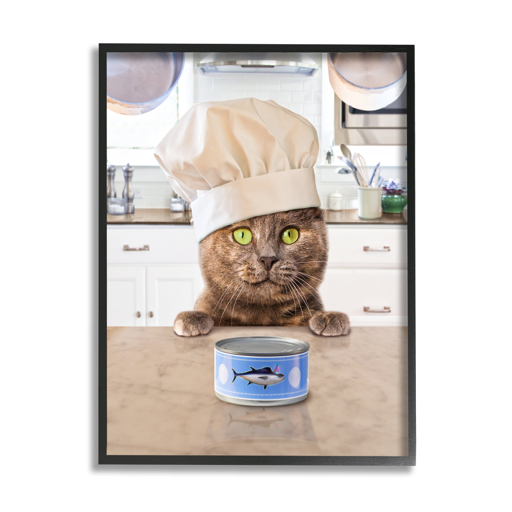 Stupell Industries Cat Chef & Tuna Can Animals & Insects Painting Black Framed Art Print Wall Art, 11 x 14