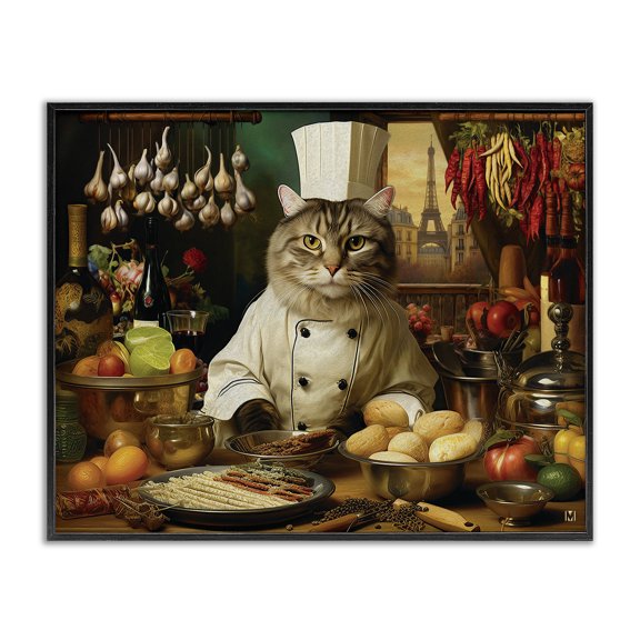 Stupell Industries Eclectic Cat Chef in Kitchen Black Framed Giclee Art, 14 x 11, by Michael David Ward
