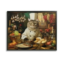 Stupell Industries Cat Chef in Kitchen Animals & Insects Painting Black Framed Art Print Wall Art, 14 x 11