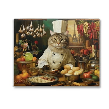 Stupell Industries Cat Chef in Kitchen Animals & Insects Painting Gallery Wrapped Canvas Art Print Wall Art, 20 x 16