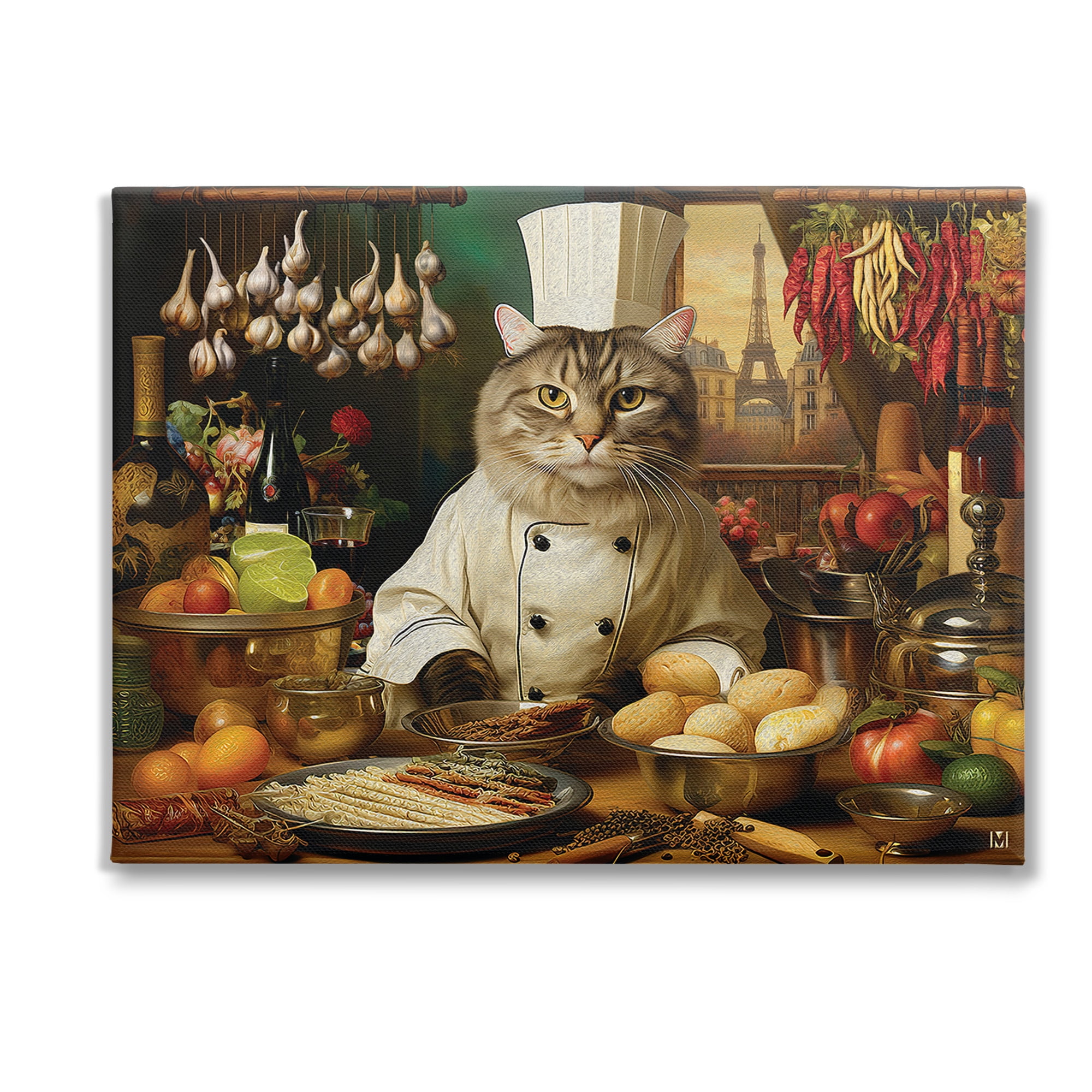 Stupell Industries Cat Chef in Kitchen Animals & Insects Painting Gallery Wrapped Canvas Art Print Wall Art, 40 x 30