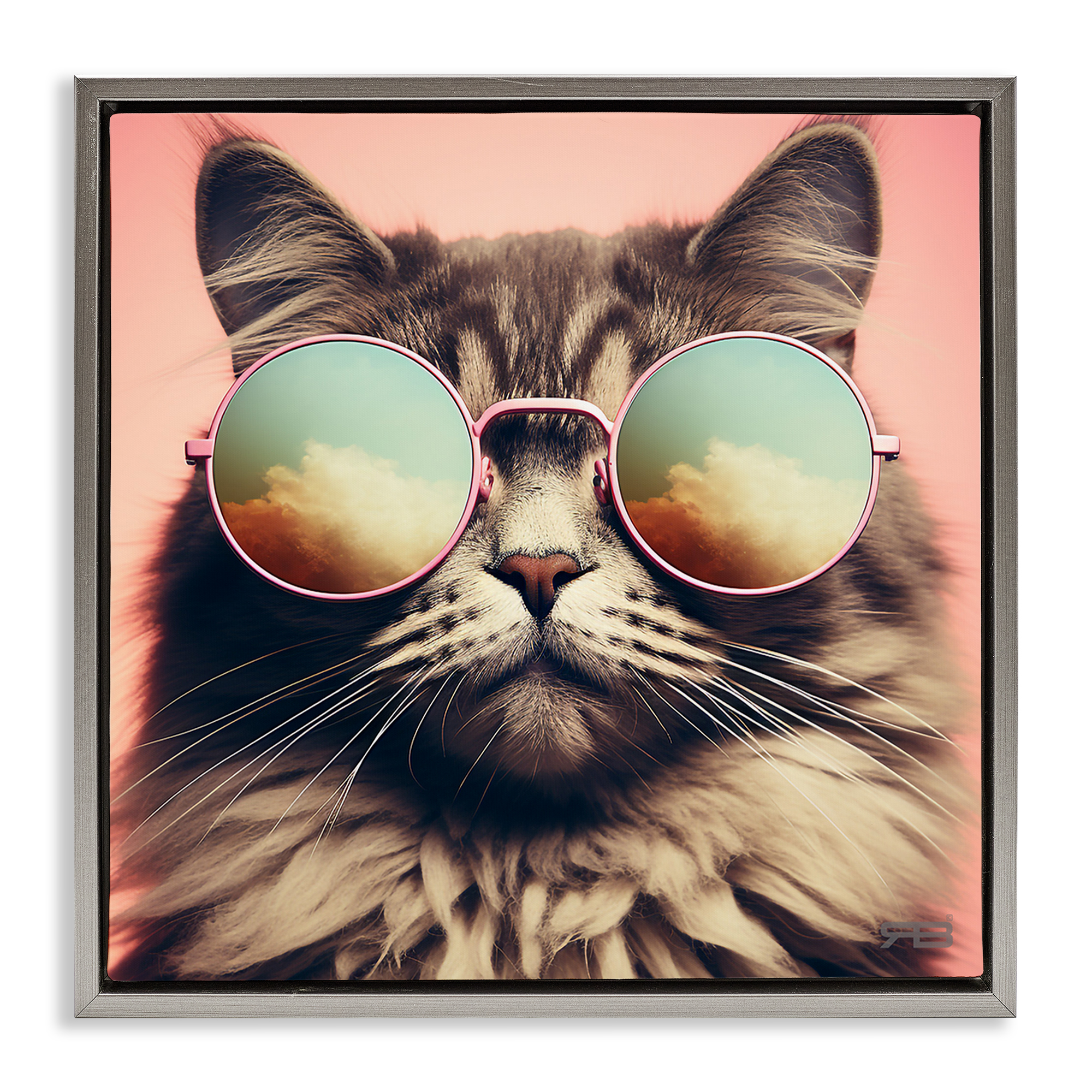 Stupell Industries Cat & Cloud Reflection Glasses Animals & Insects Painting Gray Floater Framed Canvas Art Print Wall Art, 25 x 25
