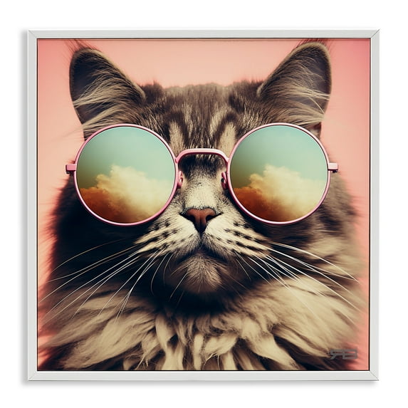 Stupell Industries Cat & Cloud Reflection Glasses Animals & Insects Painting White Framed Art Print Wall Art, 12 x 12