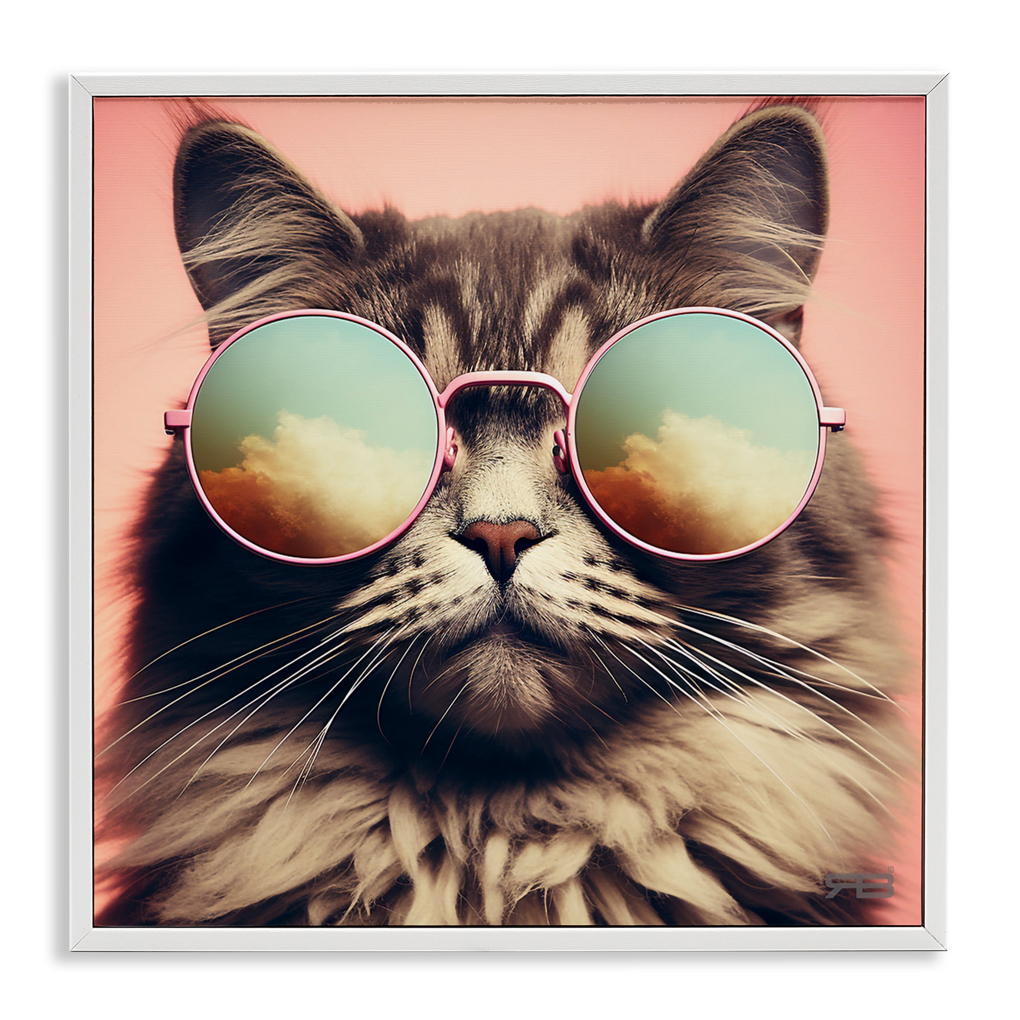 Stupell Industries Cat & Cloud Reflection Glasses Animals & Insects Painting White Framed Art Print Wall Art, 17 x 17